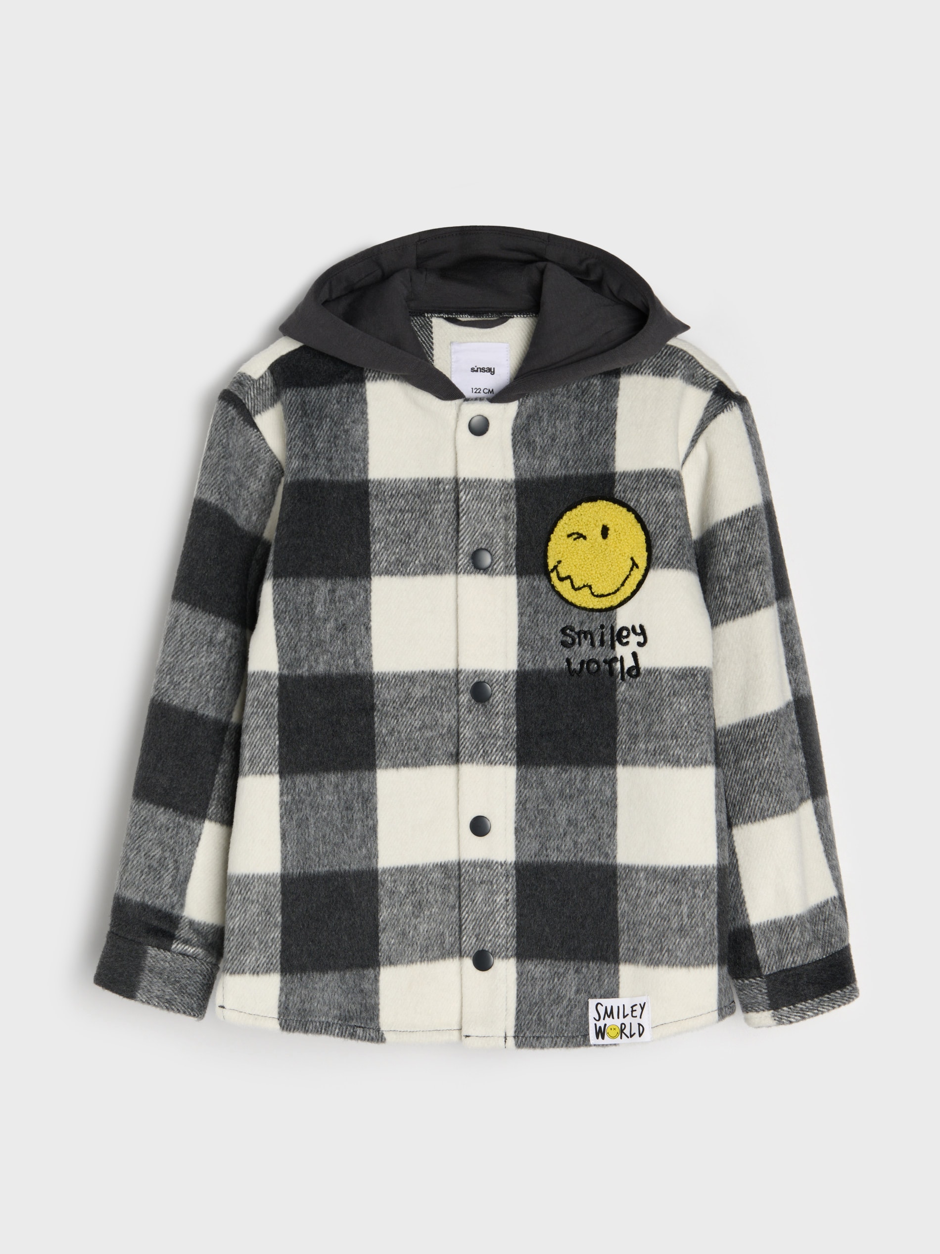 Kurtka koszulowa w kratę z kapturem Smiley casual na co dzień