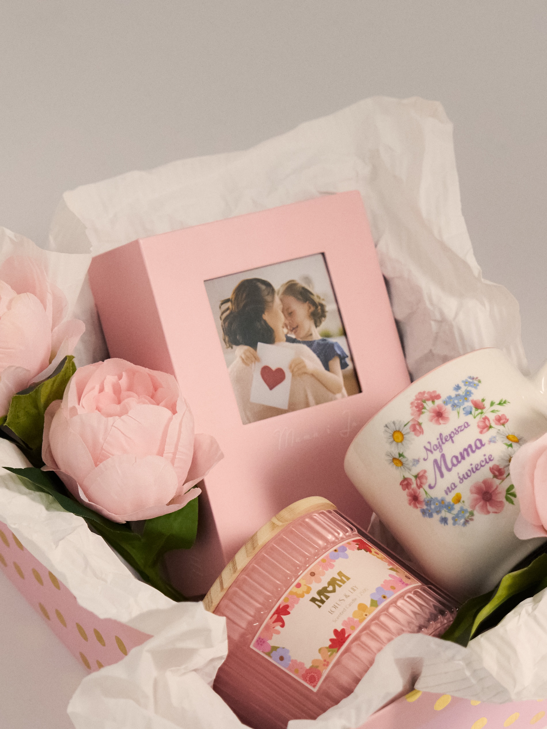Różowy album na zdjęcia mama i ja prostokątny papierowy prezent na Dzień Matki