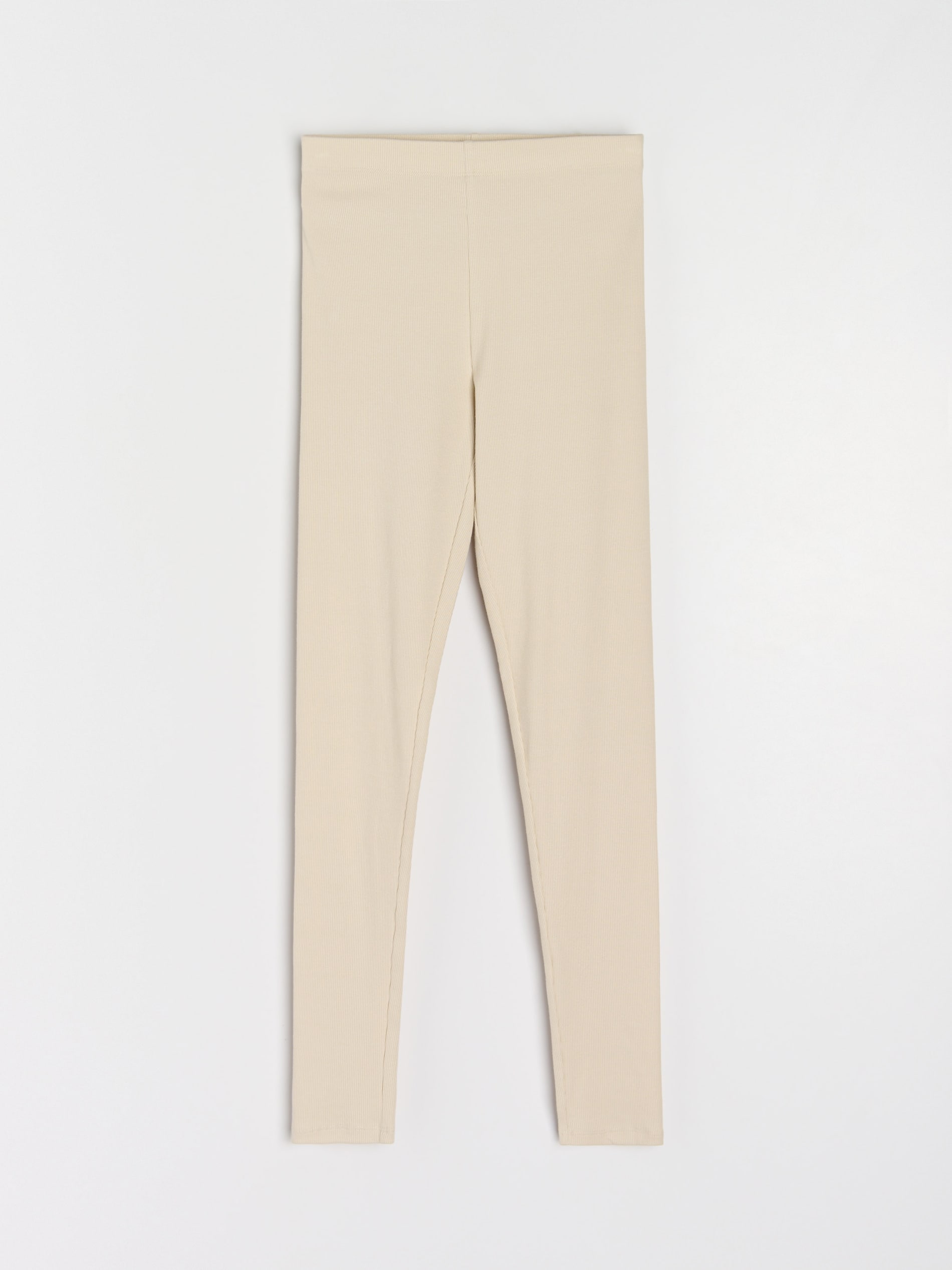 Sinsay - Prążkowane legginsy z gumką w pasie - kremowy
