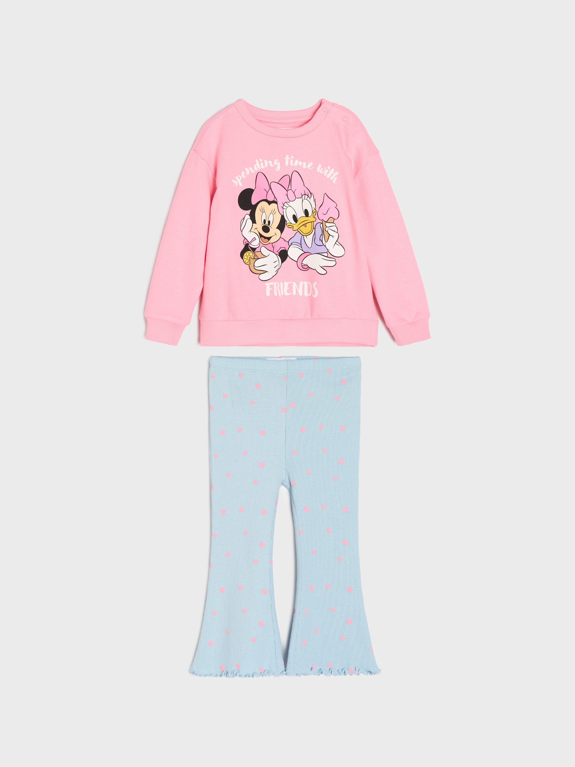 Sinsay - Bawełniany komplet: bluza i legginsy Minnie and Daisy - różowy