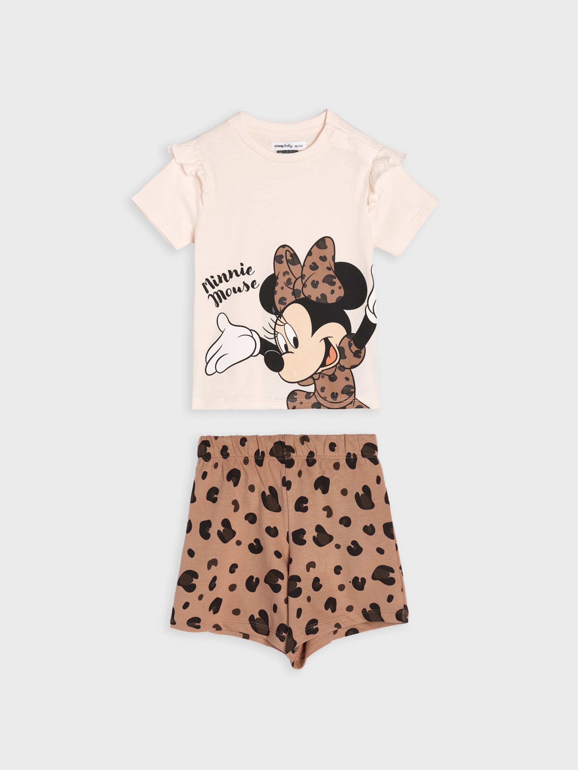 Sinsay - Bawełniany komplet: koszulka i szorty Minnie Mouse - kremowy