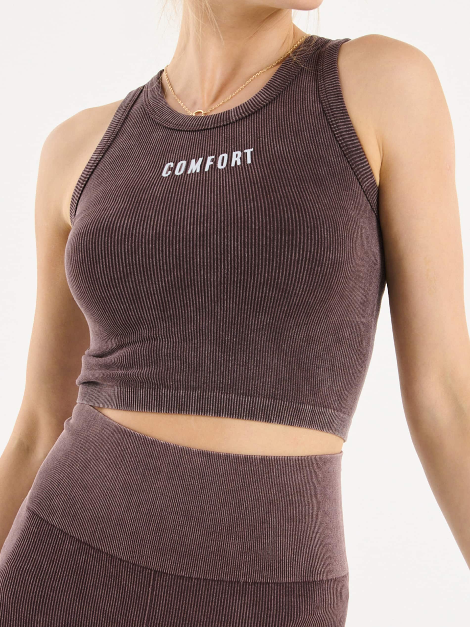 Sinsay - Prążkowany crop top z napisem - brązowy