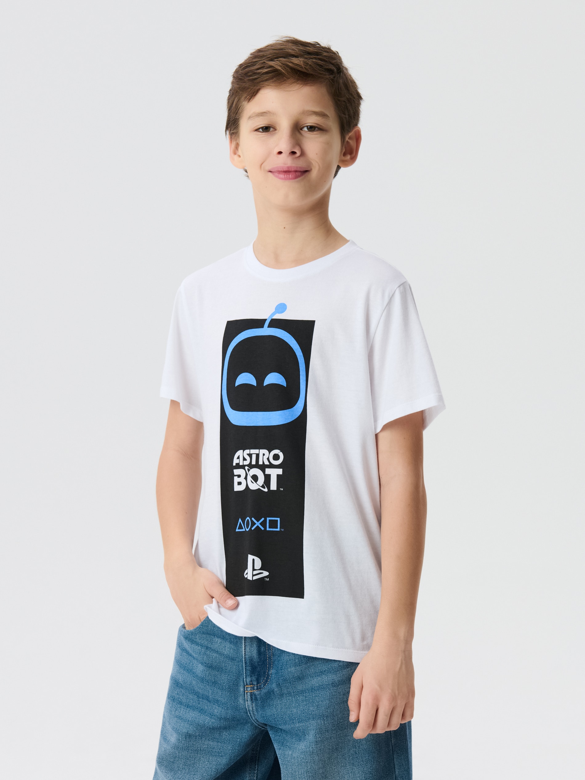 Sinsay - Bawełniana koszulka z nadrukiem PlayStation - biały