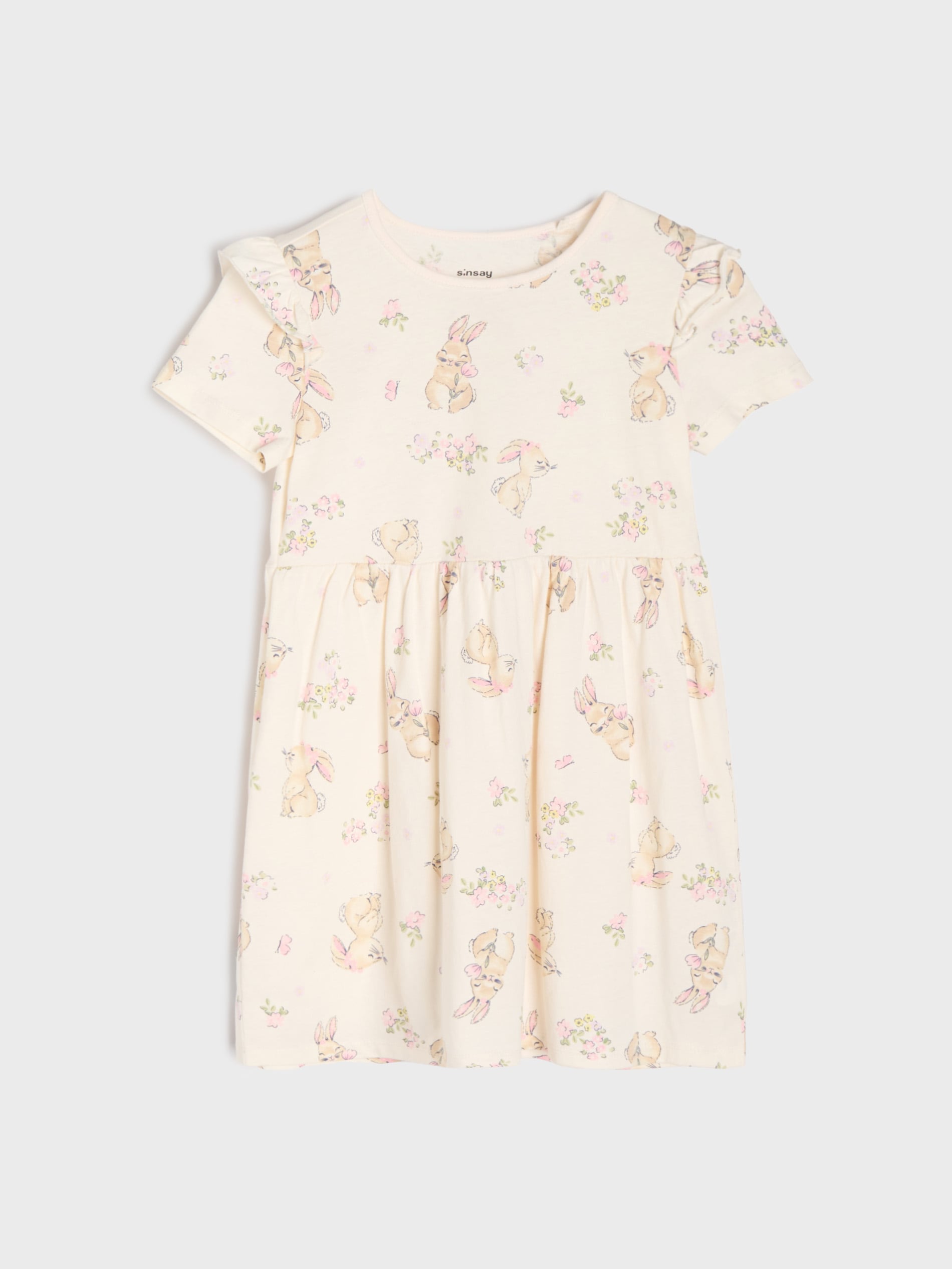 Sinsay - Bawełniana sukienka mini ze wzorem - różowy