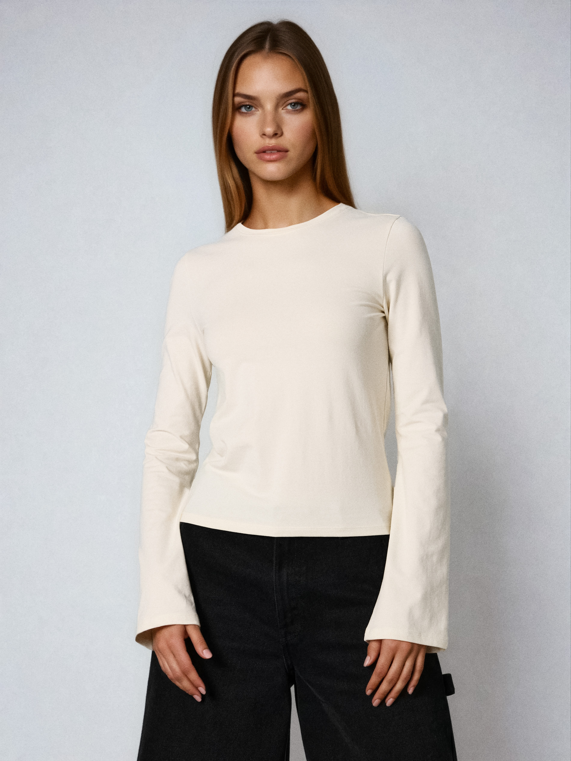 Sinsay - Μπλούζα με μακριά μανίκια - κρεμ φωτογραφία