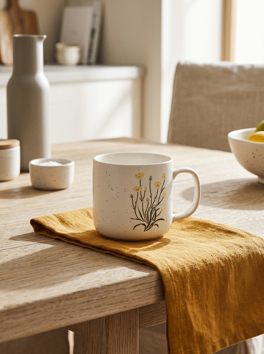 Porcelanowy kubek z delikatnym motywem kwiatowym