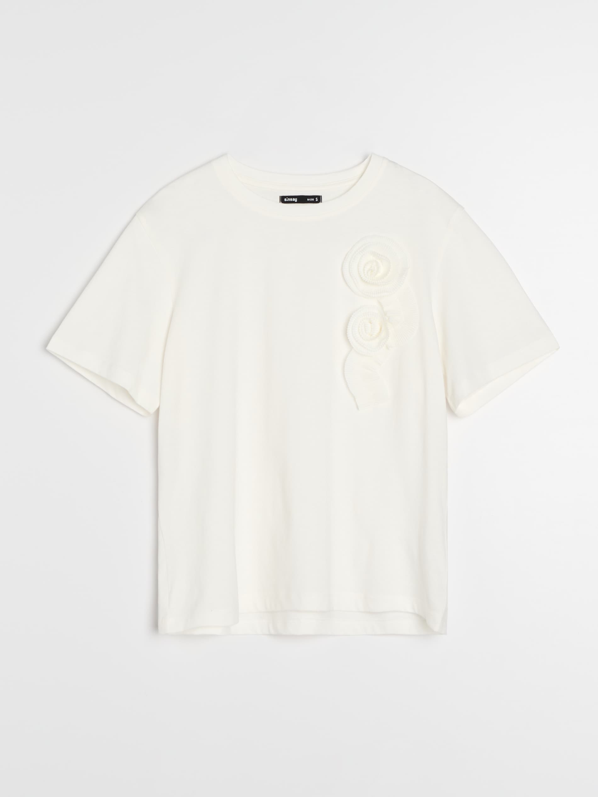 Sinsay - Bawełniana koszulka z aplikacjami 3D - kremowy