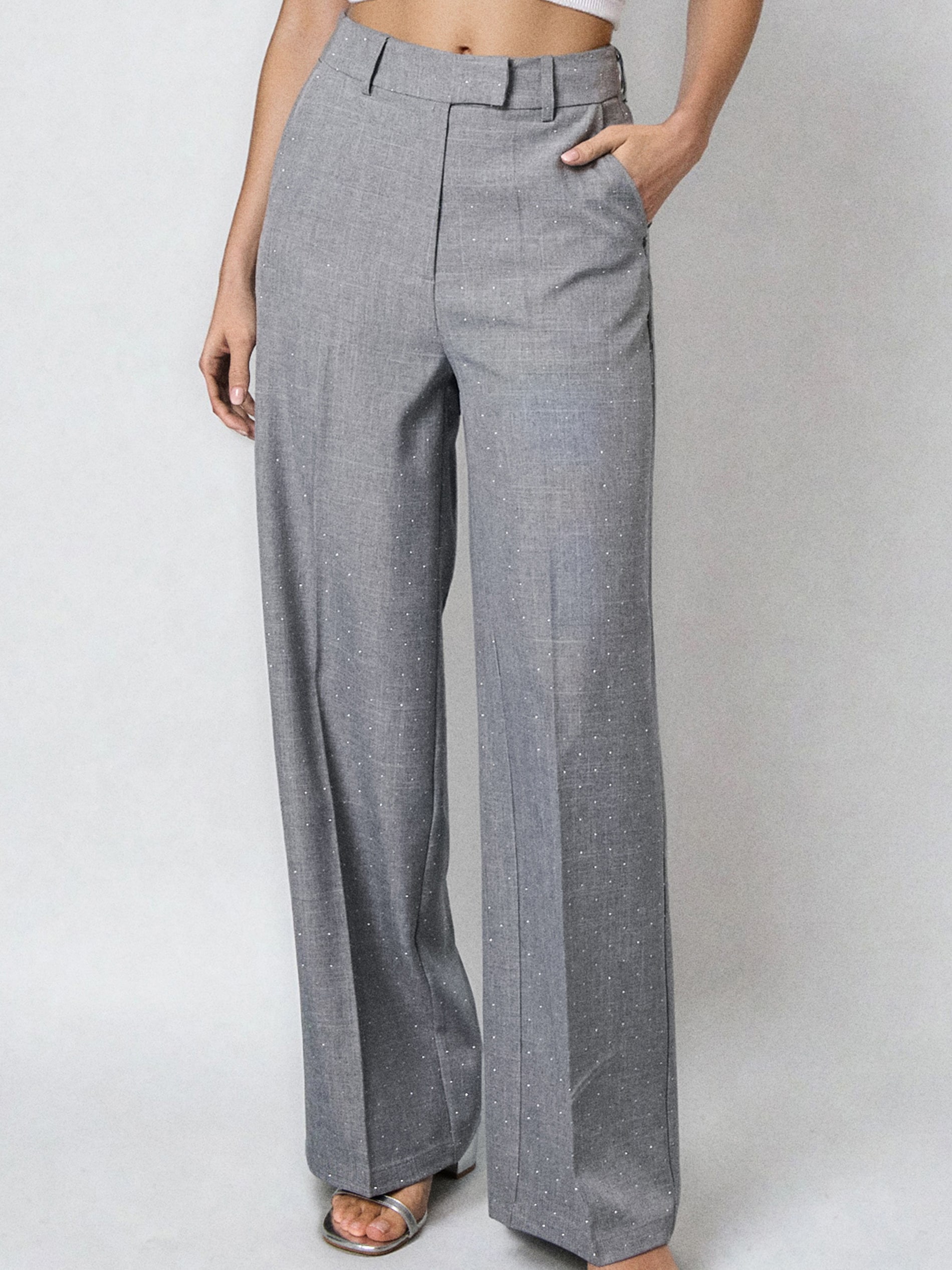 Sinsay - Eleganckie spodnie wide leg - szary