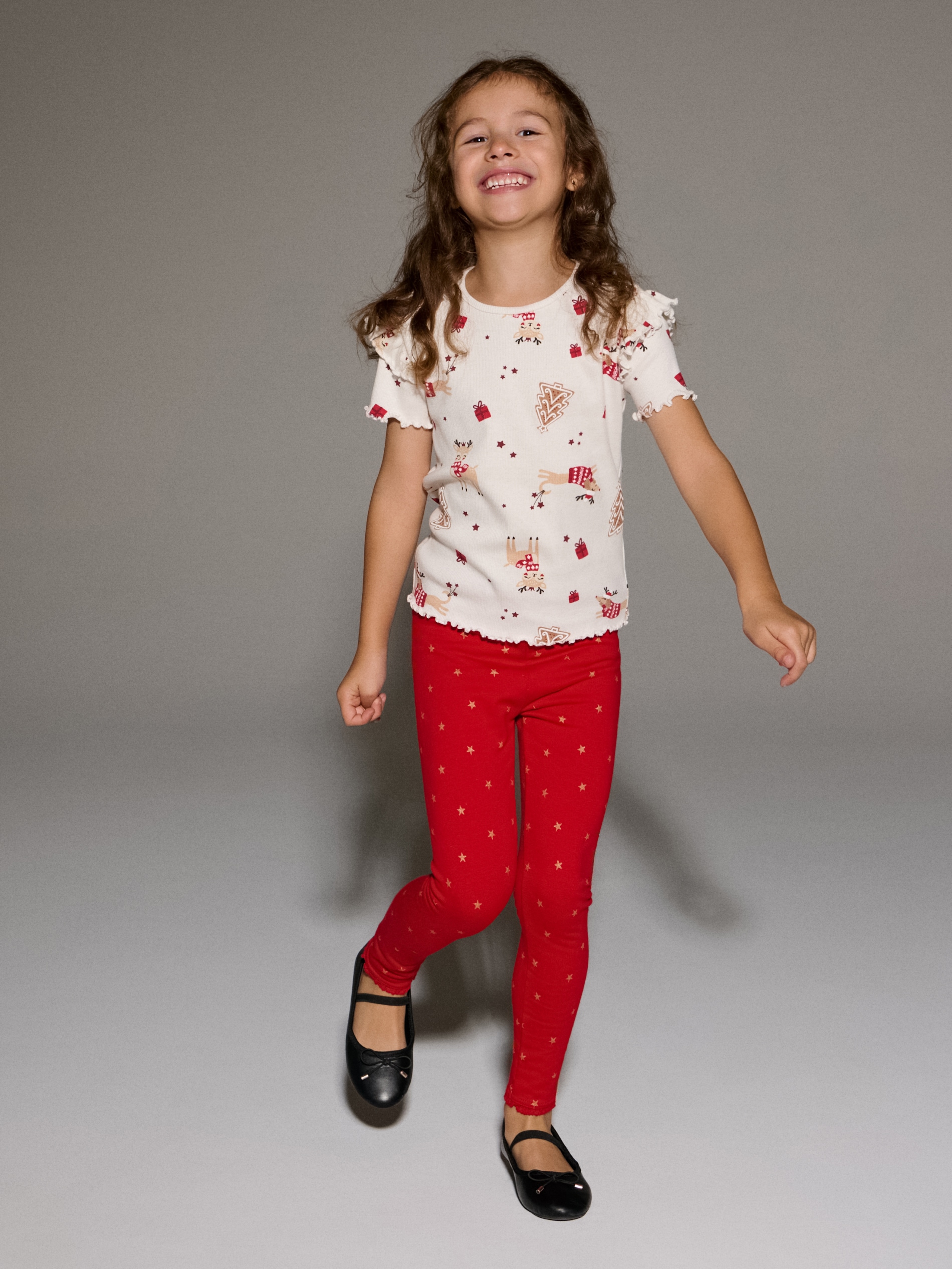 Sinsay - Legginsy świąteczne w złote gwiazdki - czerwony