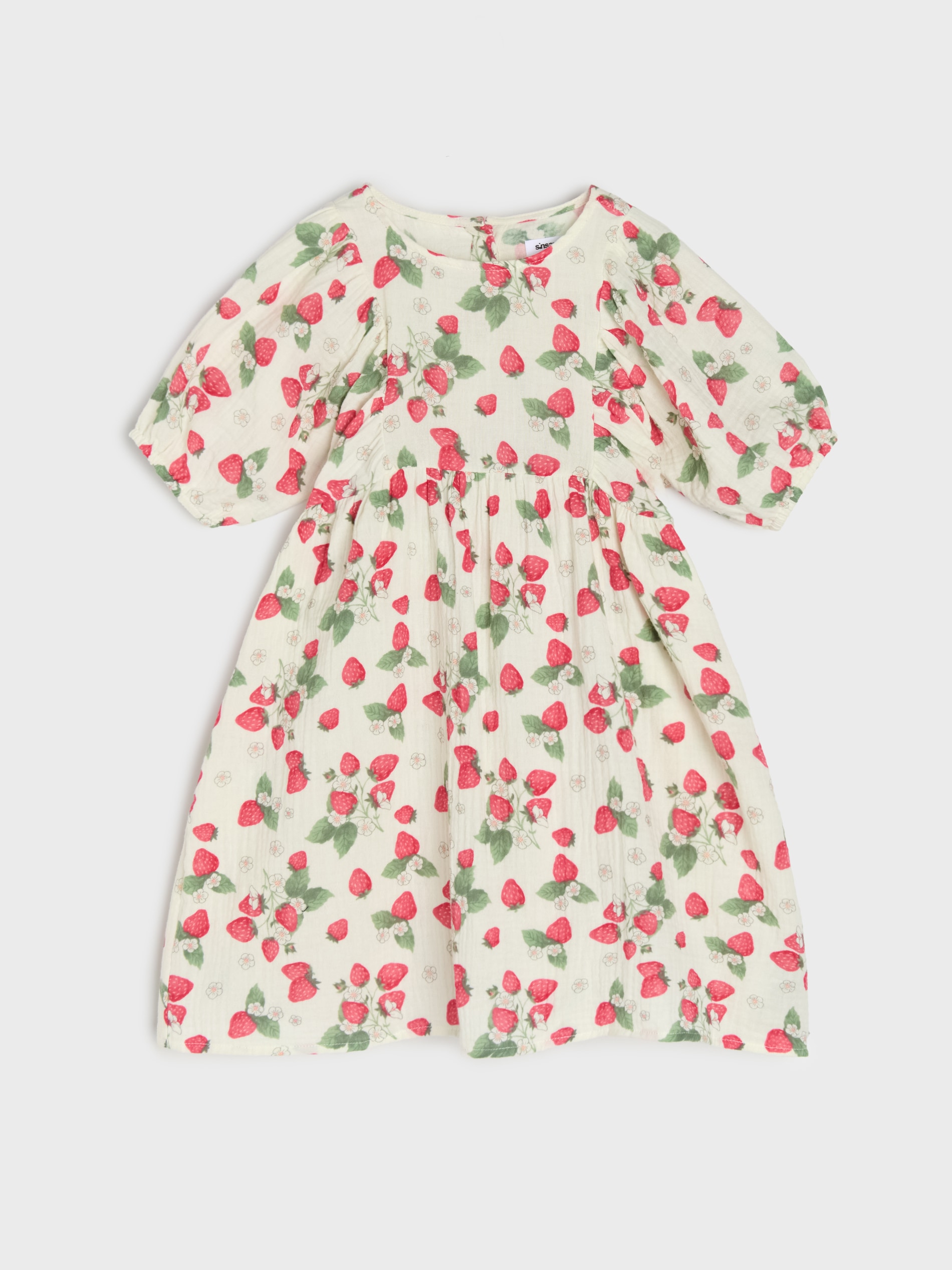 Sinsay - Bawełniana sukienka z motywem truskawek - kremowy