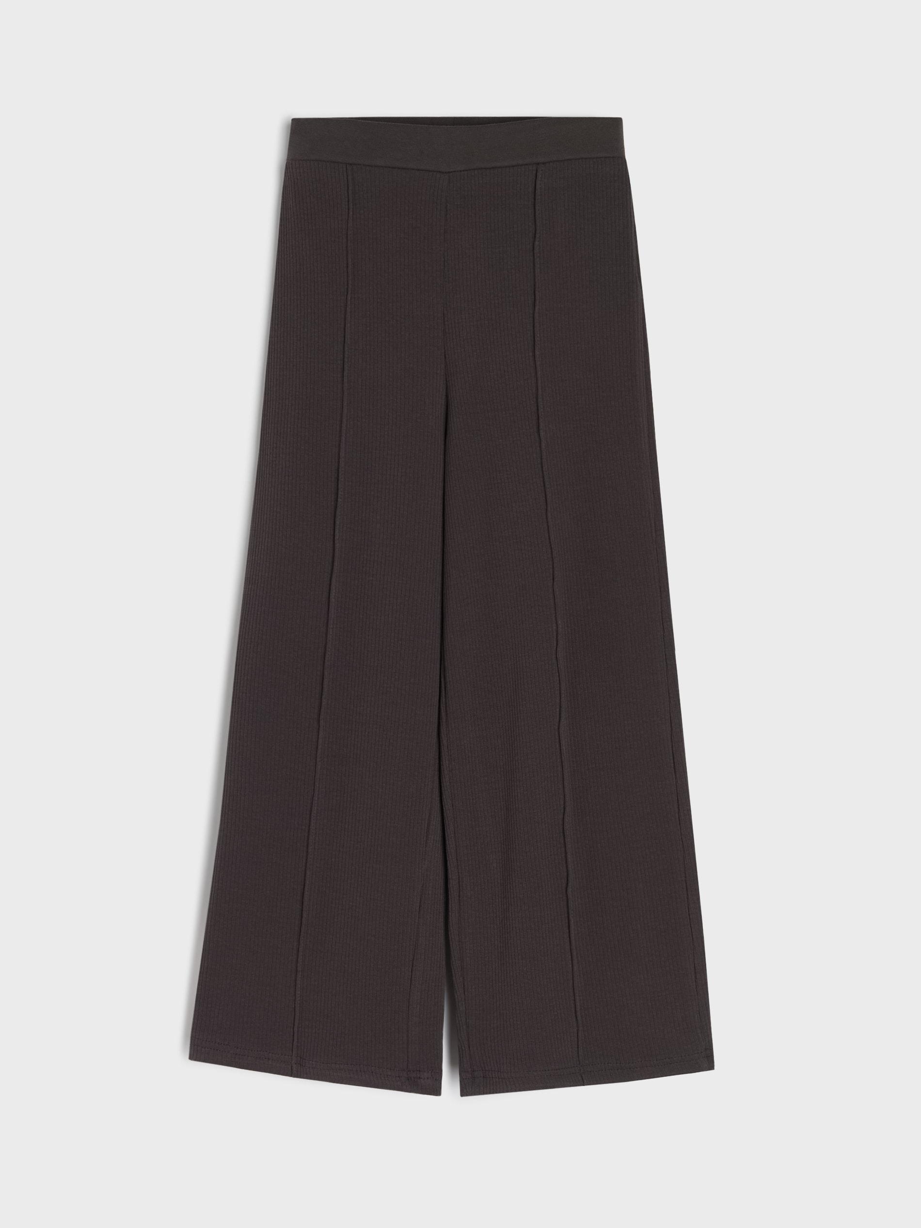 Sinsay - Prążkowane spodnie wide leg - zielony