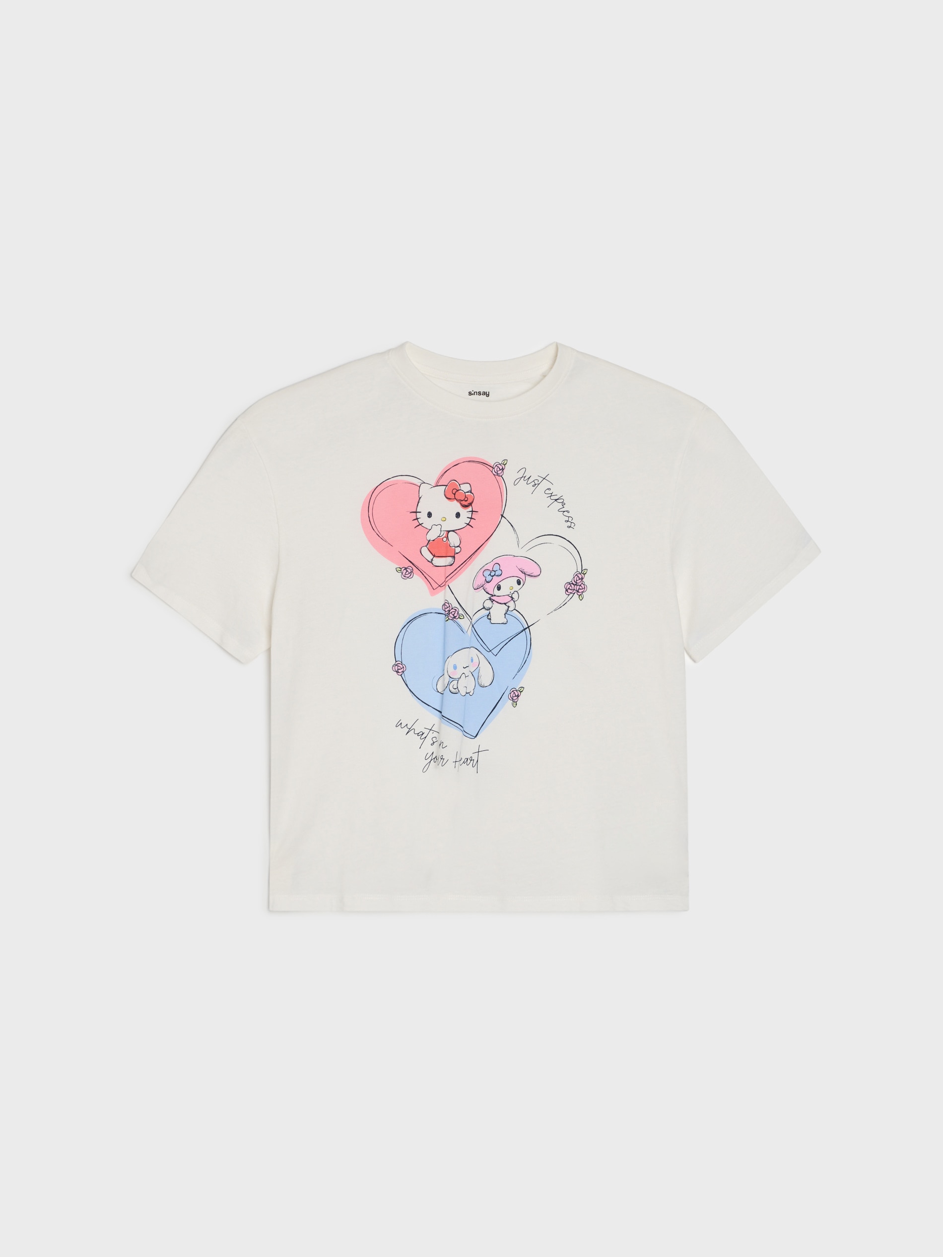 Sinsay - Bawełniana koszulka z nadrukiem Hello Kitty - kremowy