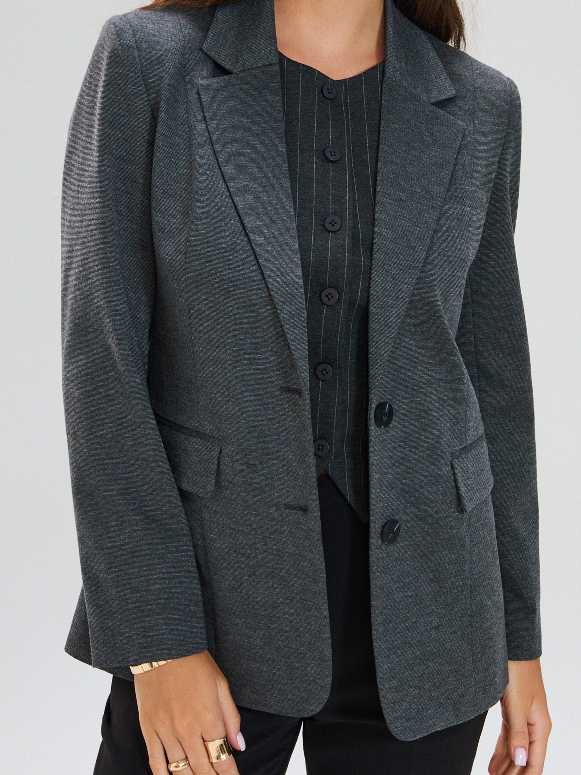 Sinsay - Σακάκι από μελανζέ ύφασμα - σκουρο γκρι φωτογραφία