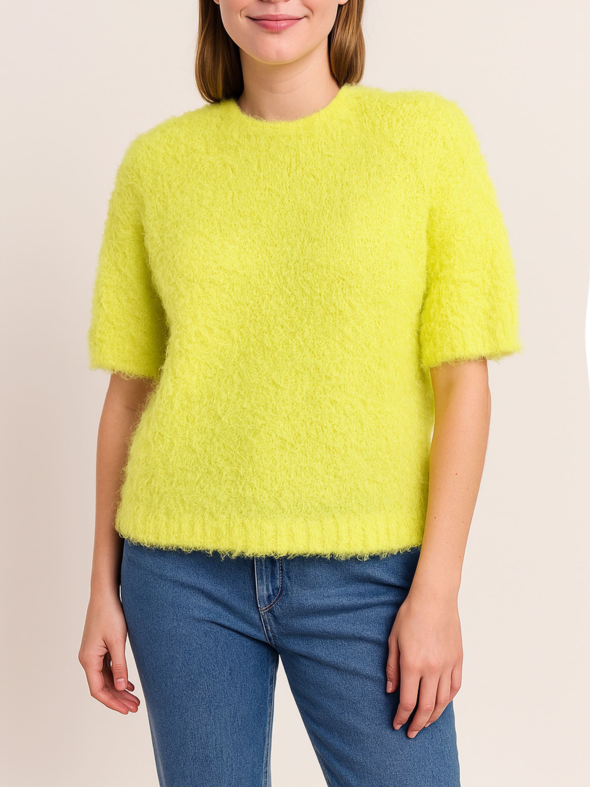 Sinsay - Miękka bluzka z krótkim rękawem i okrągłym dekoltem - żółty