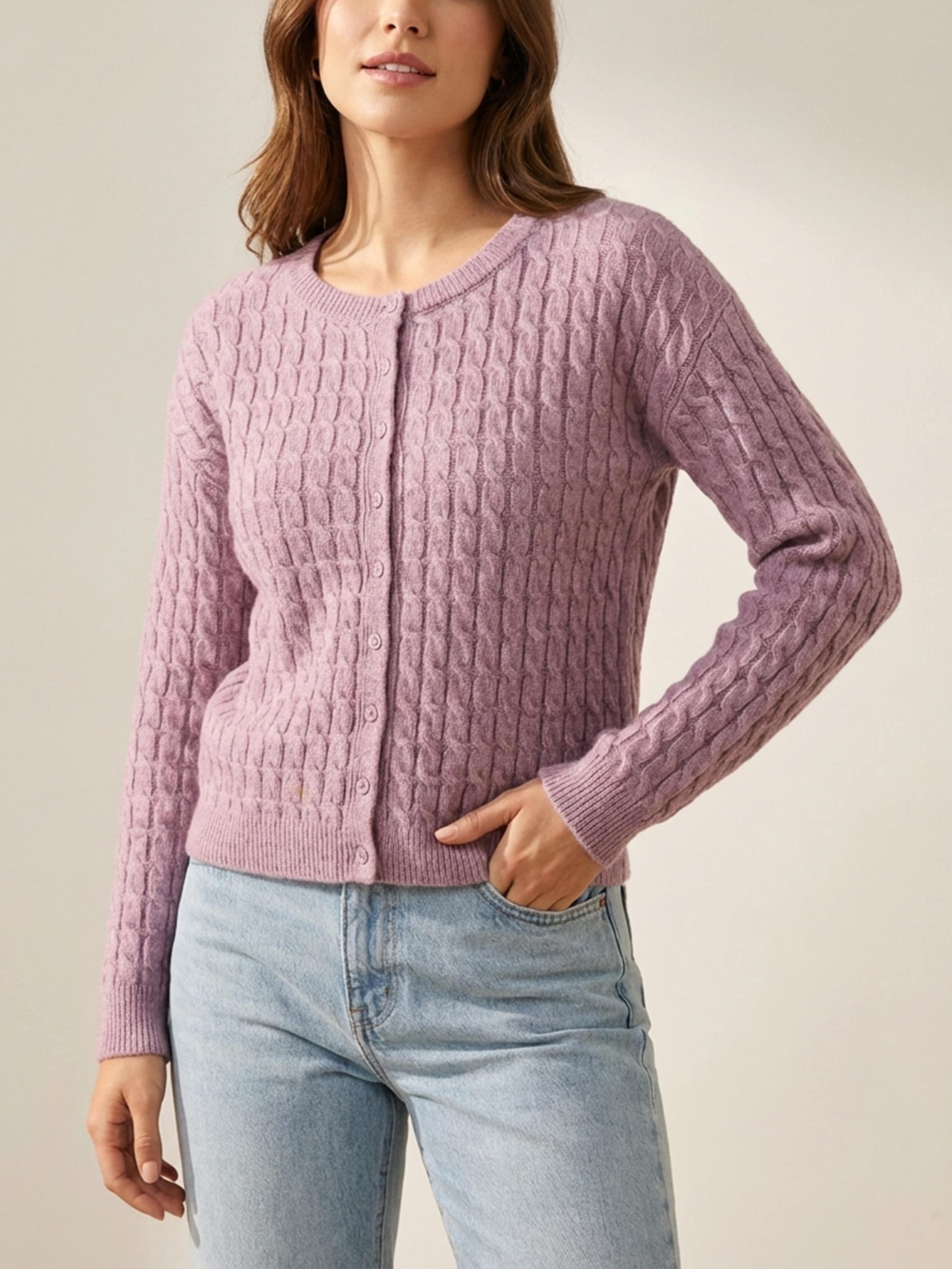 Sinsay - Kardigan z dekoracyjnym splotem - różowy