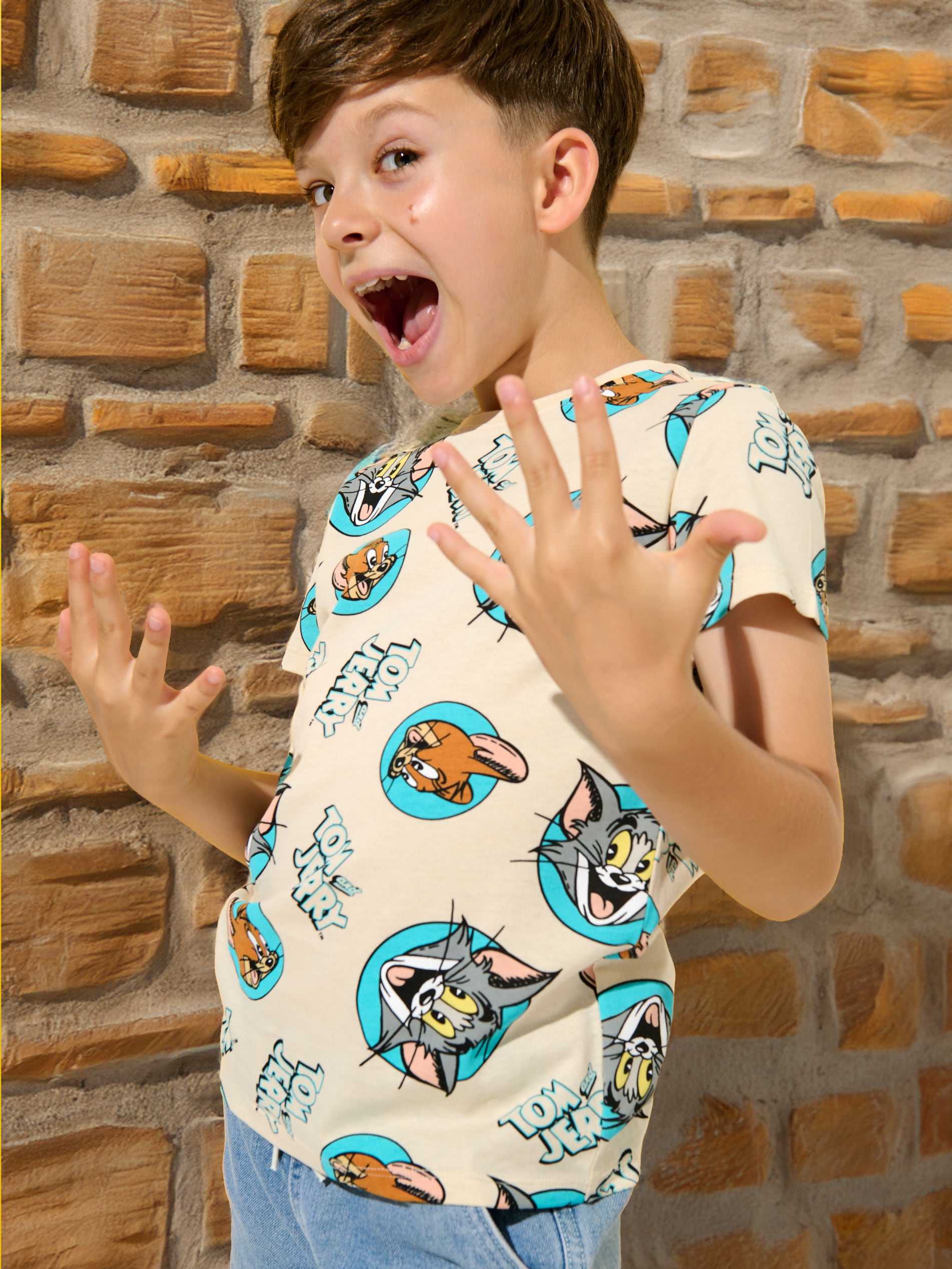 Sinsay - Σετ με 2 μπλούζες Tom & Jerry - κρεμ φωτογραφία