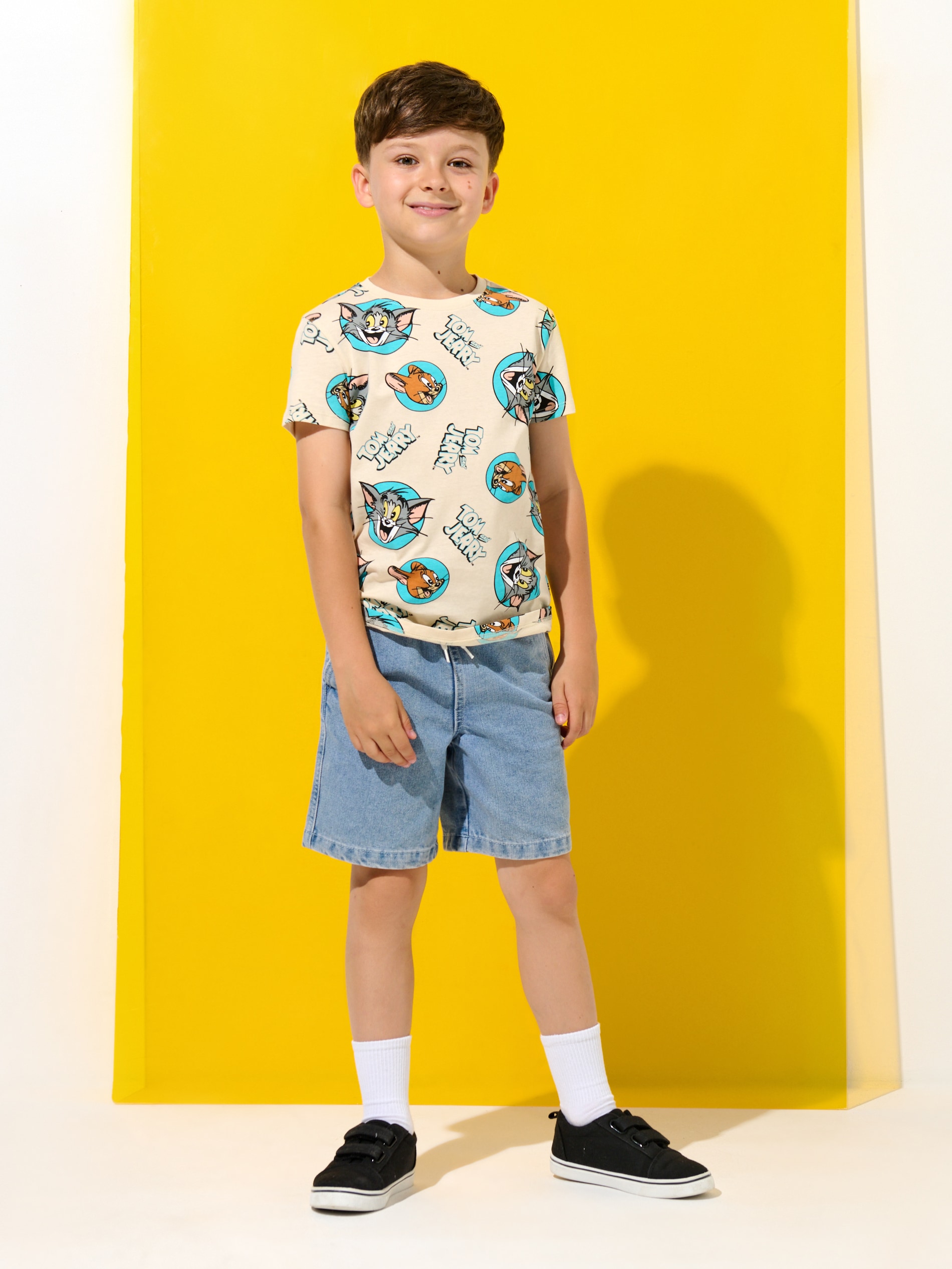 Sinsay - Σετ με 2 μπλούζες Tom & Jerry - κρεμ φωτογραφία