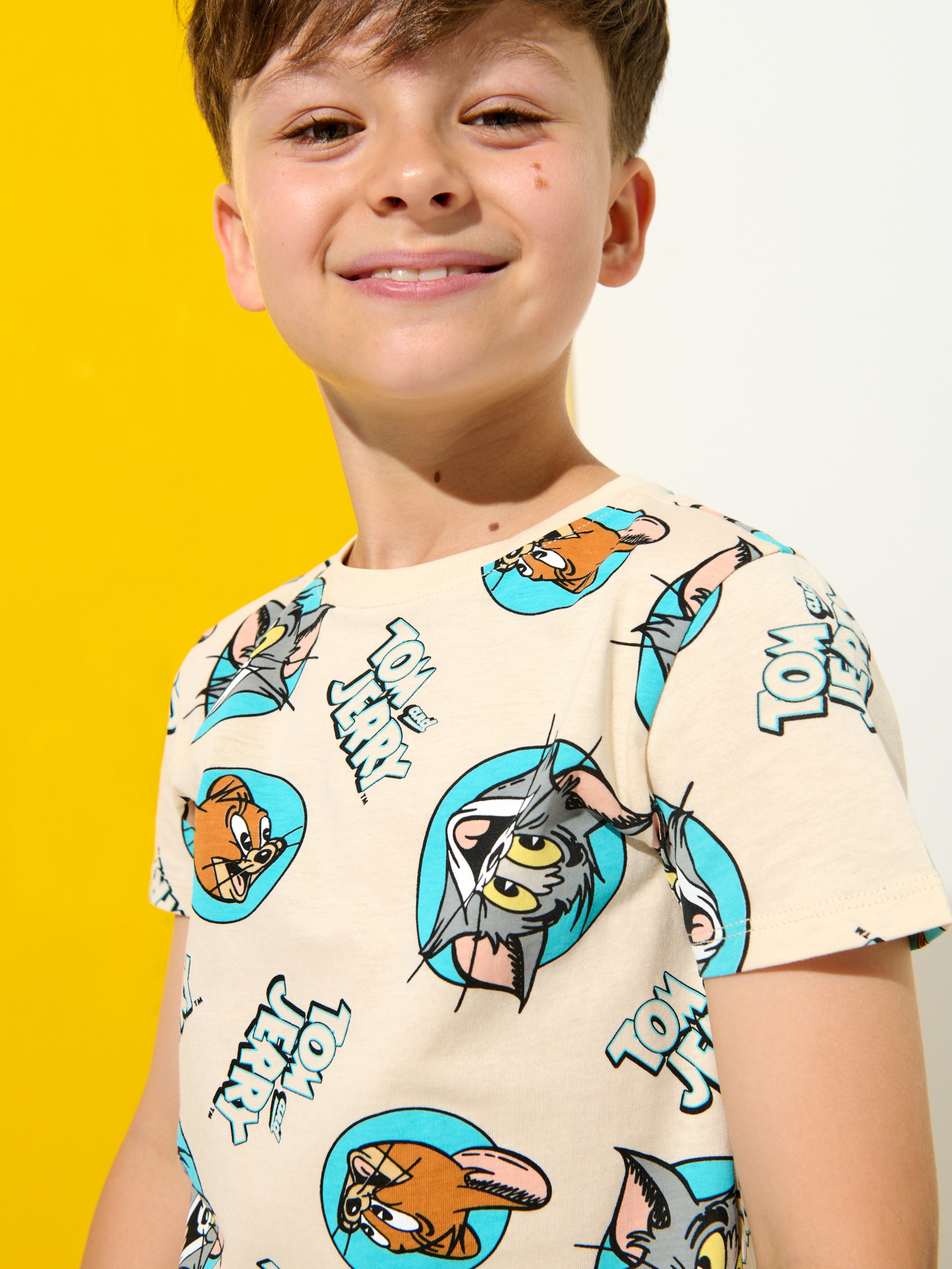 Sinsay - Σετ με 2 μπλούζες Tom & Jerry - κρεμ φωτογραφία