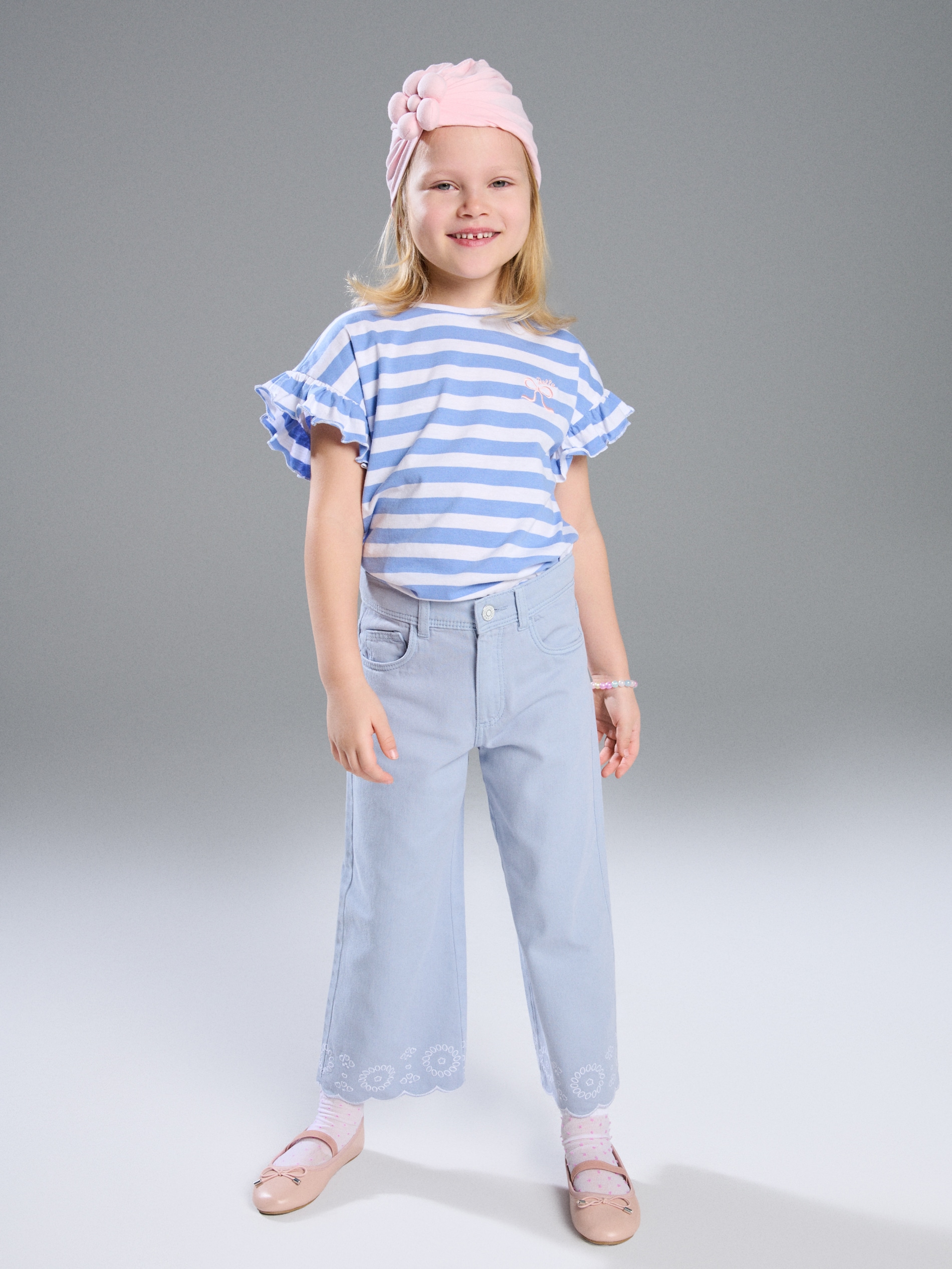 Sinsay - Jeansy wide leg z haftem - niebieski