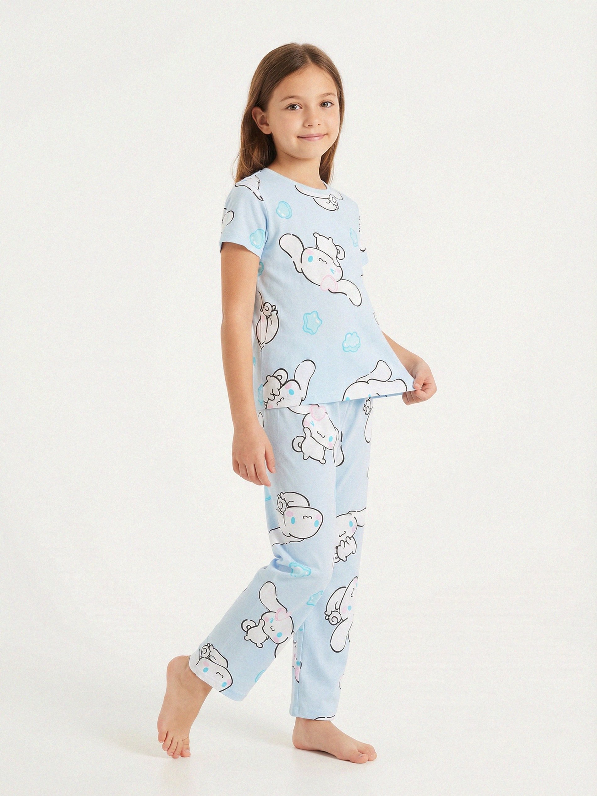 Sinsay - Bawełniana piżama dwuczęściowa ze wzorem Cinnamoroll - błękitny