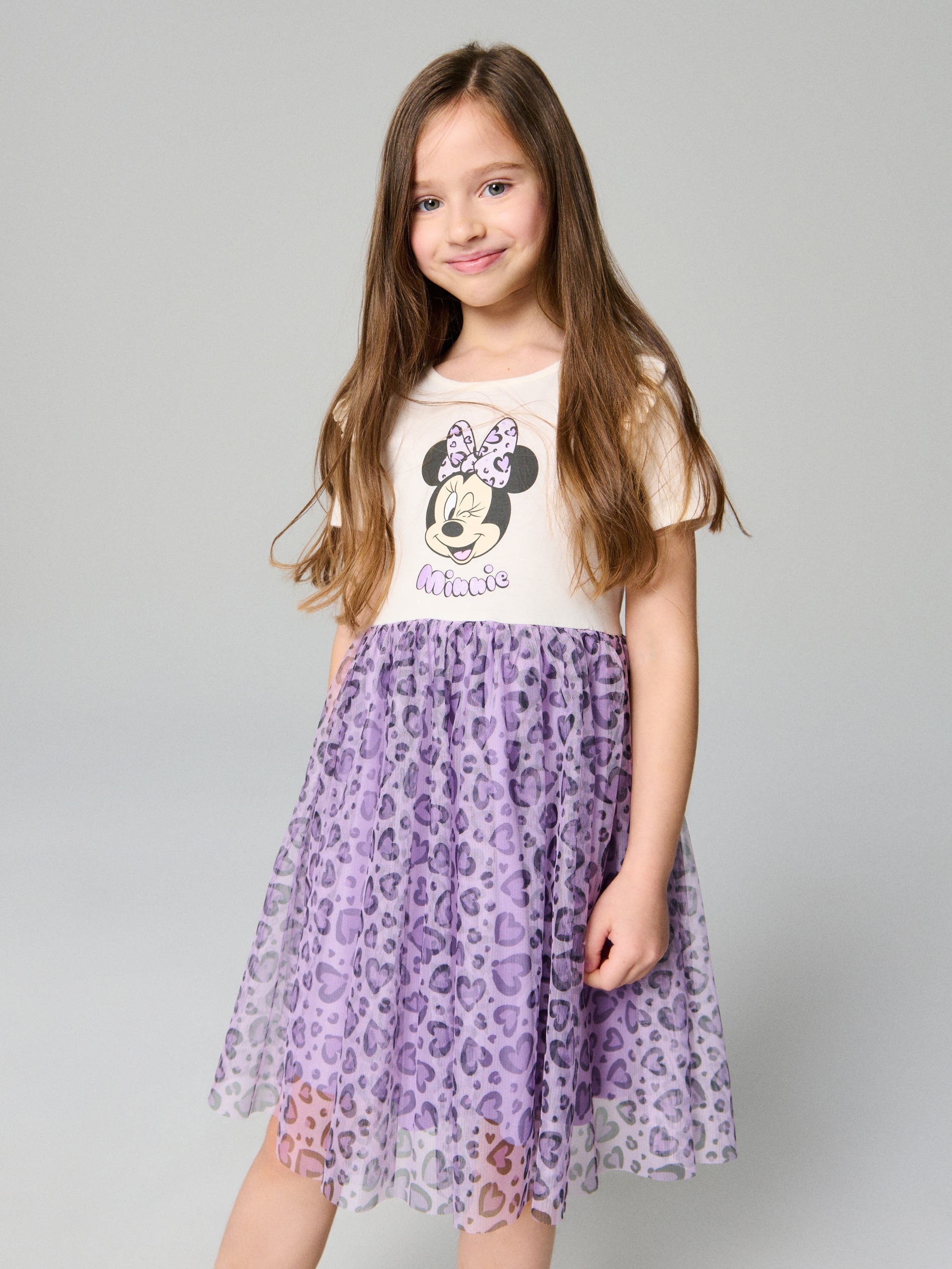 Sinsay - Sukienka mini z tiulowym dołem Minnie Mouse - fioletowy