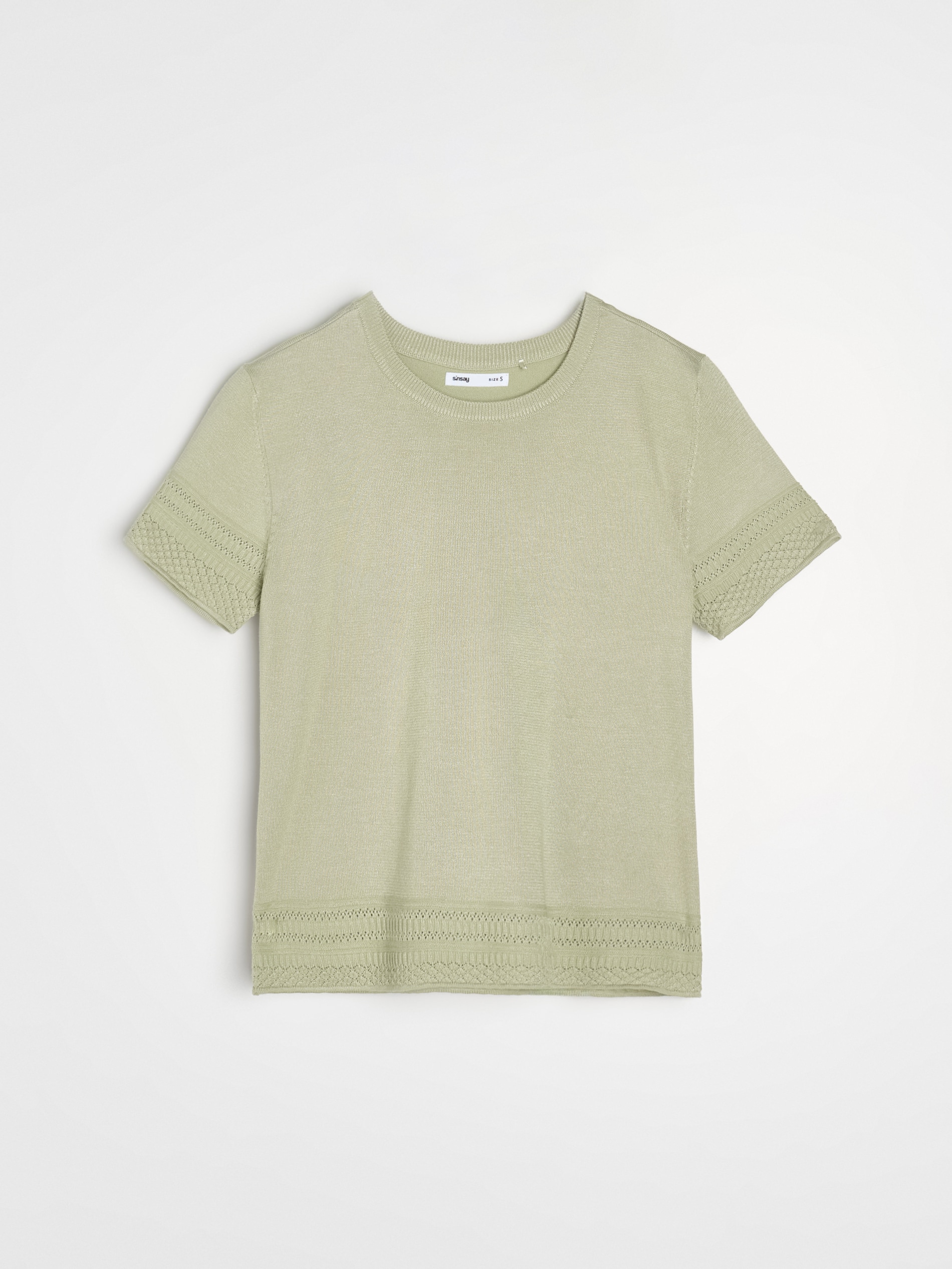 Sinsay - Swetrowa bluzka z ażurowymi detalami i wiskozą - zielony