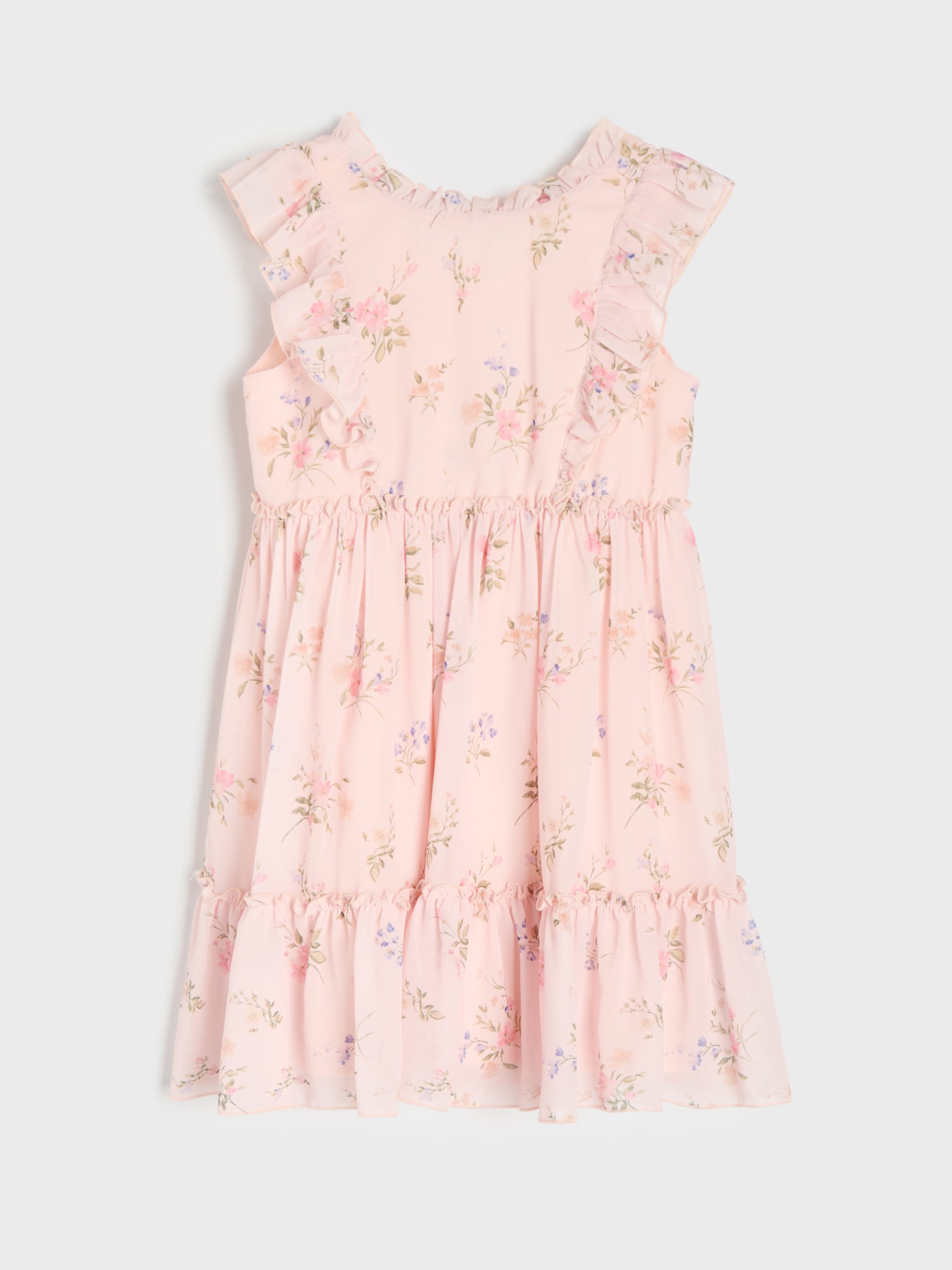 Sinsay - Tiulowa sukienka babydoll ze wzorem kwiatowym - różowy