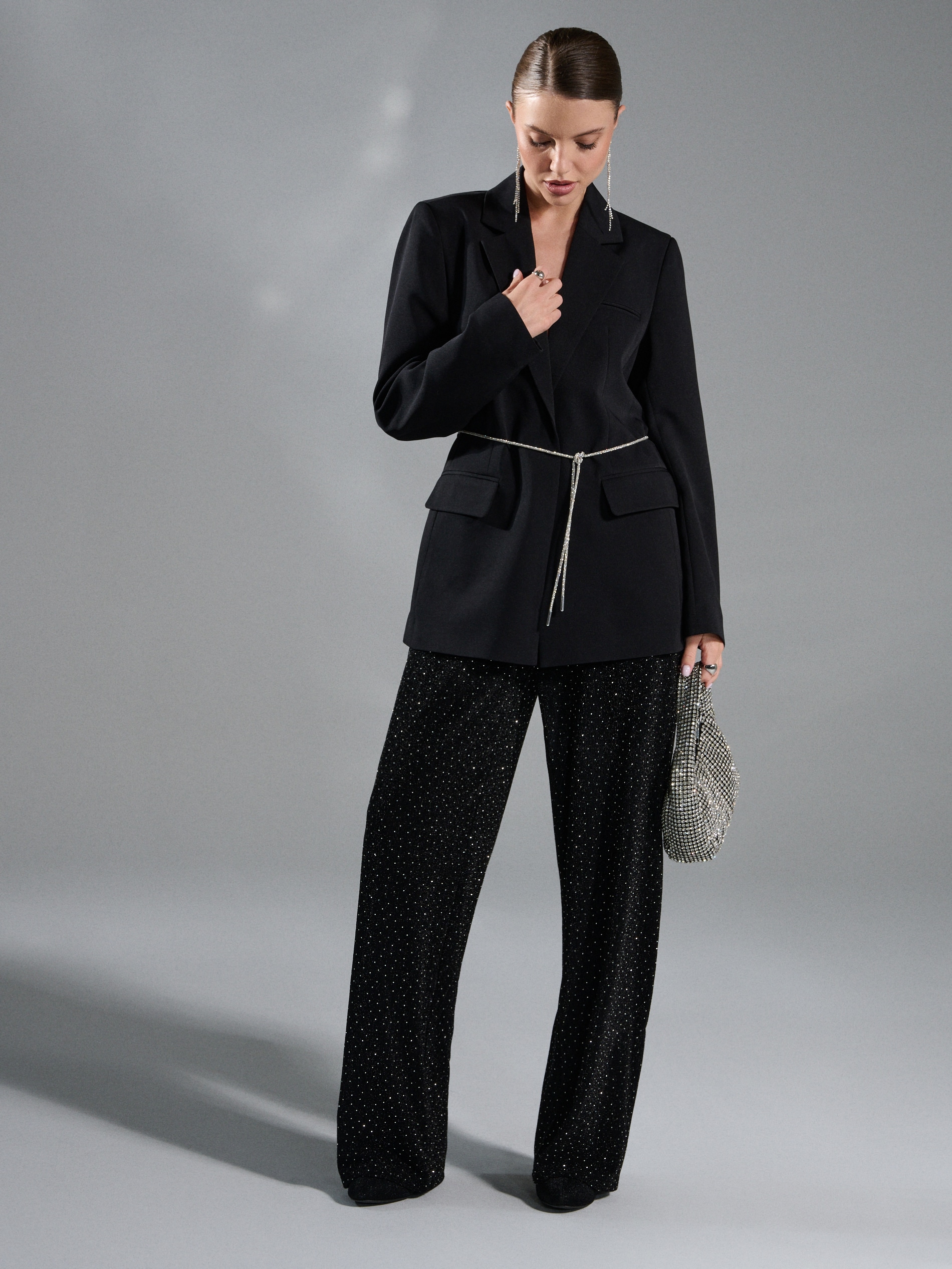 Sinsay - Παντελόνι wide leg με στρας - μαυρο φωτογραφία