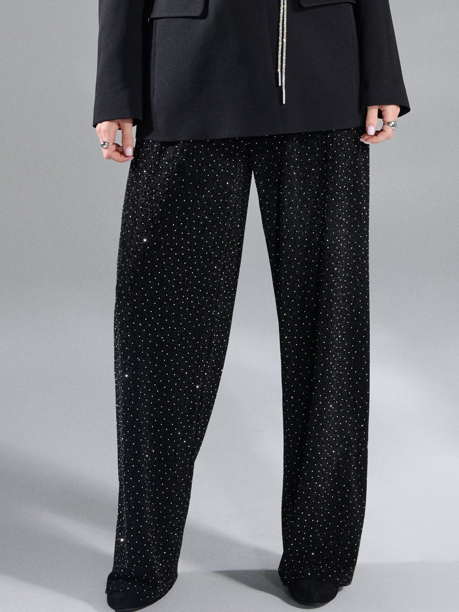 Sinsay - Παντελόνι wide leg με στρας - μαυρο φωτογραφία