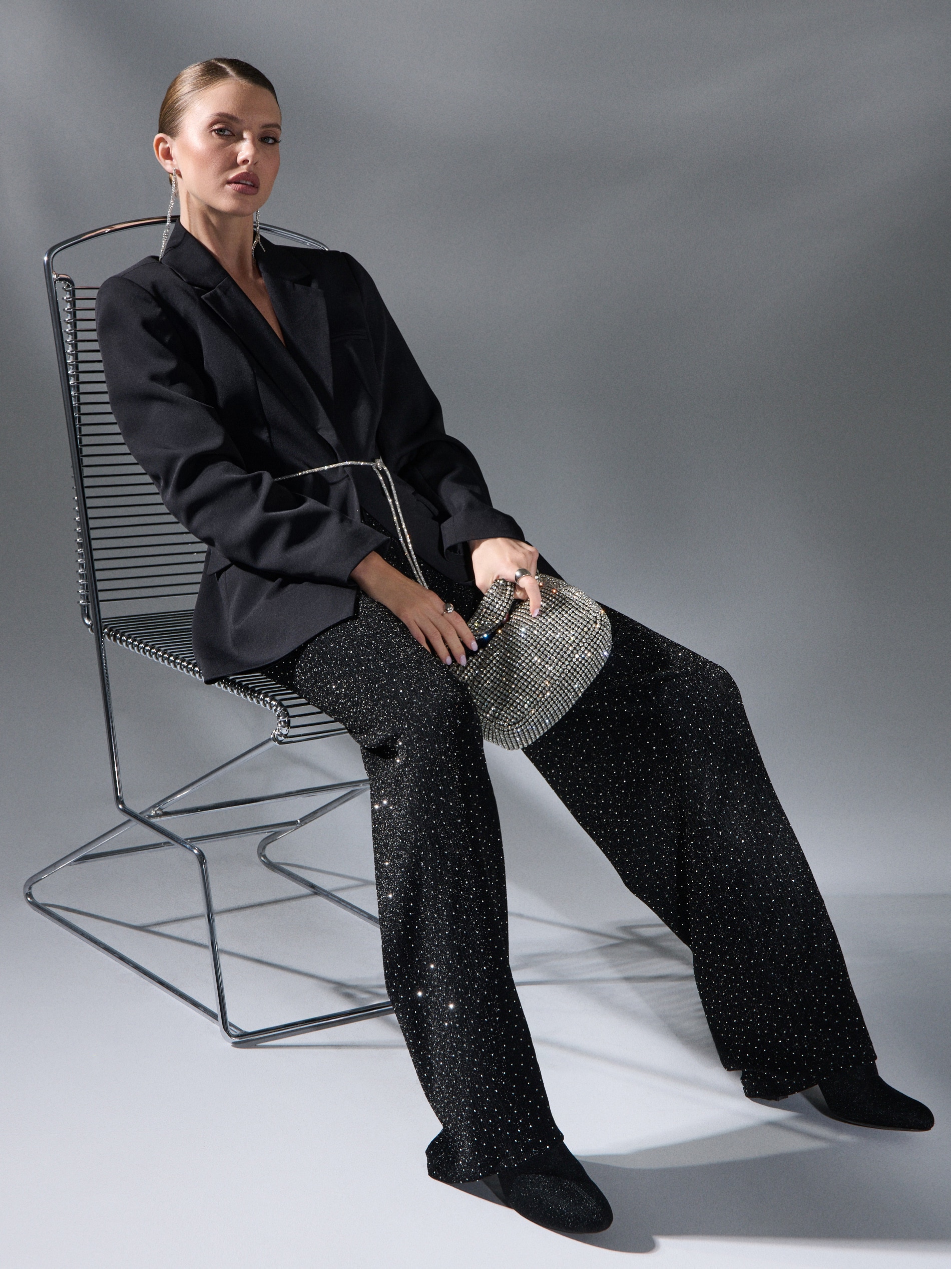 Sinsay - Παντελόνι wide leg με στρας - μαυρο φωτογραφία