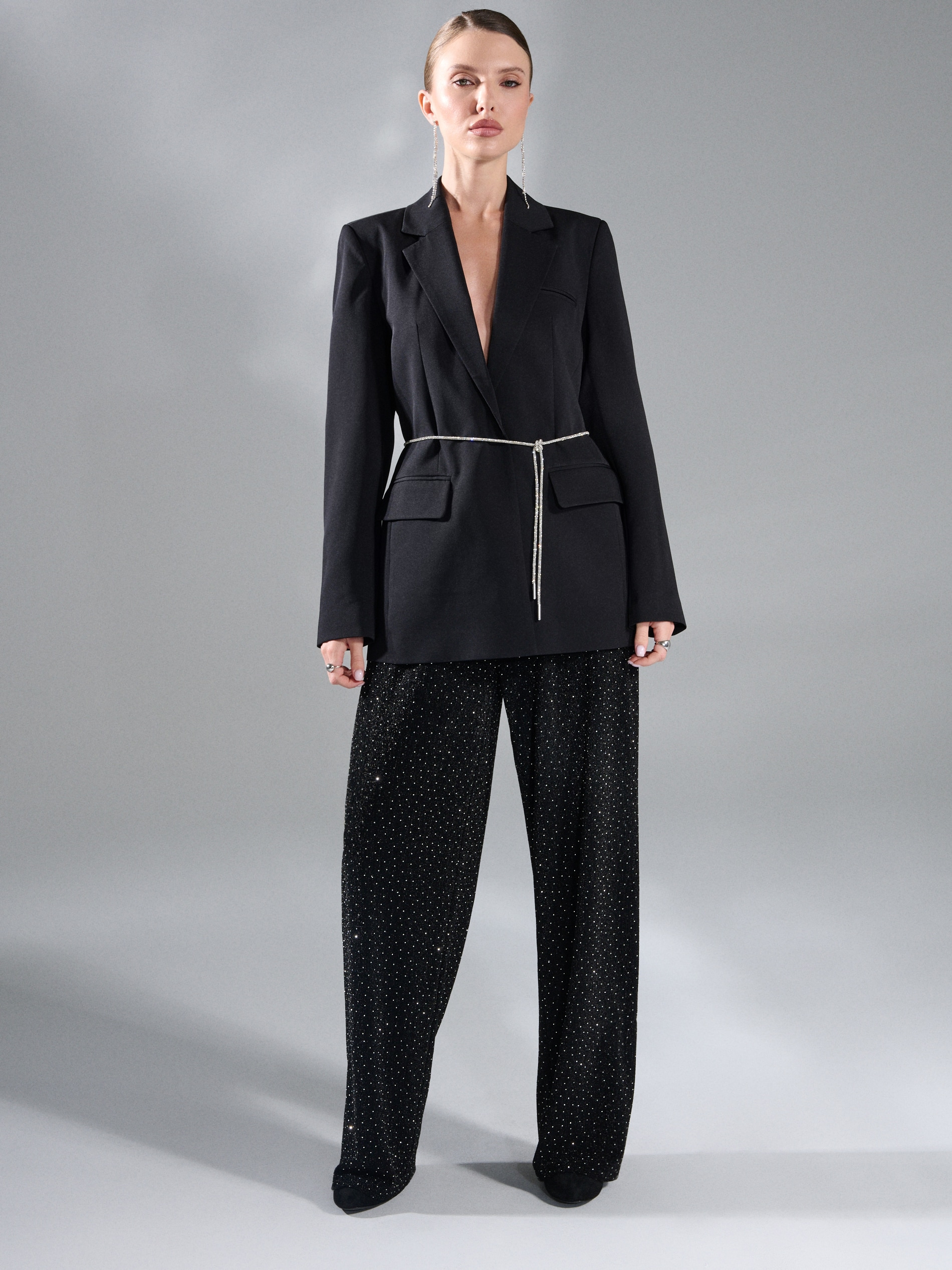 Sinsay - Παντελόνι wide leg με στρας - μαυρο φωτογραφία