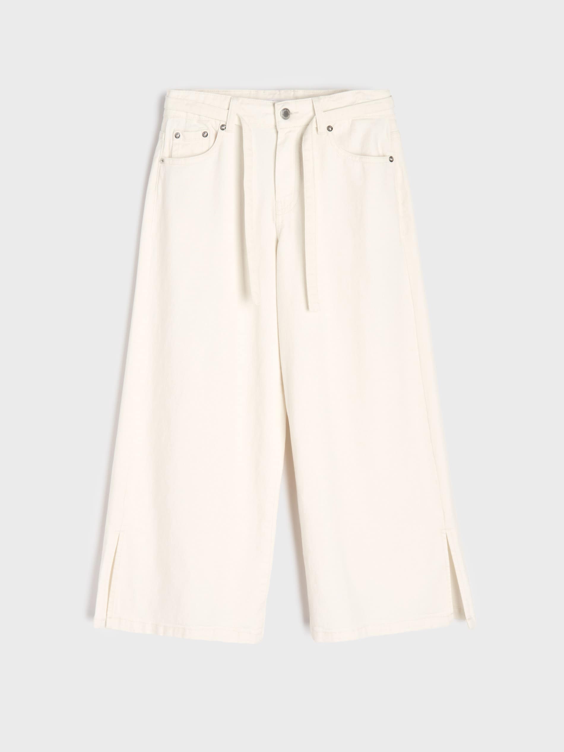 Sinsay - Jeansy wide leg - kremowy