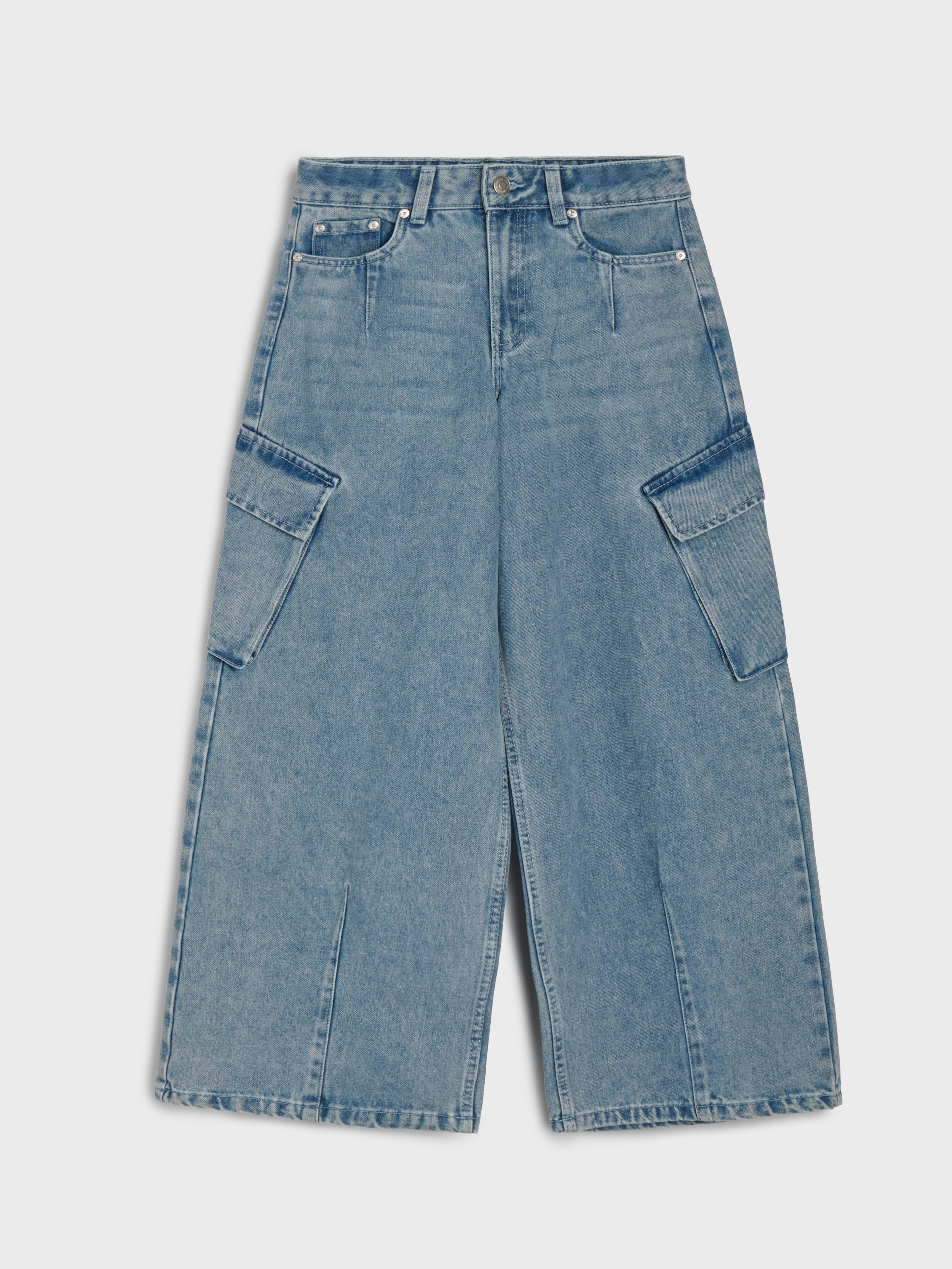 Sinsay - Jeansy wide leg oversize z efektem sprania - niebieski