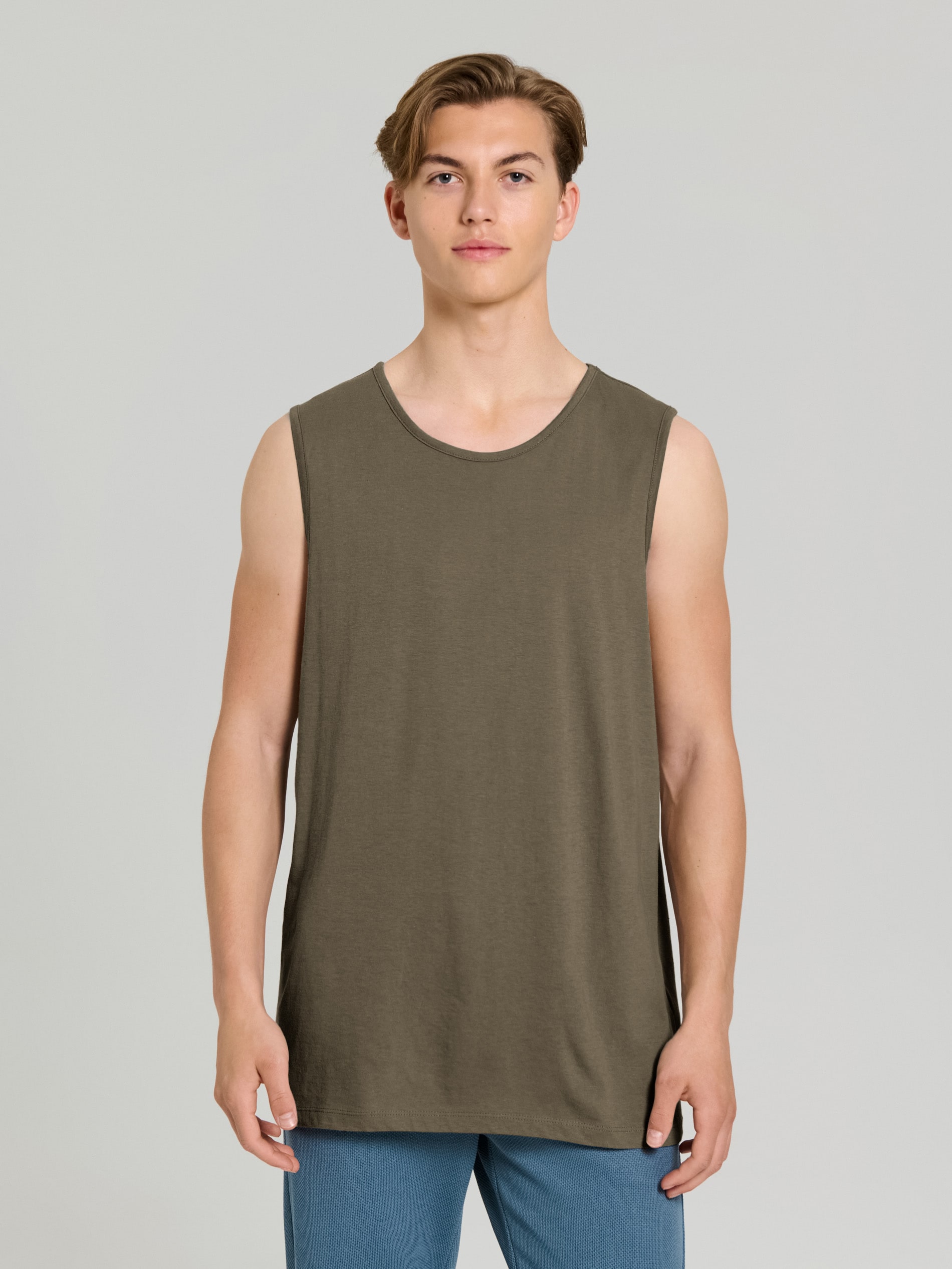 Sinsay - Bawełniany tank top basic - khaki
