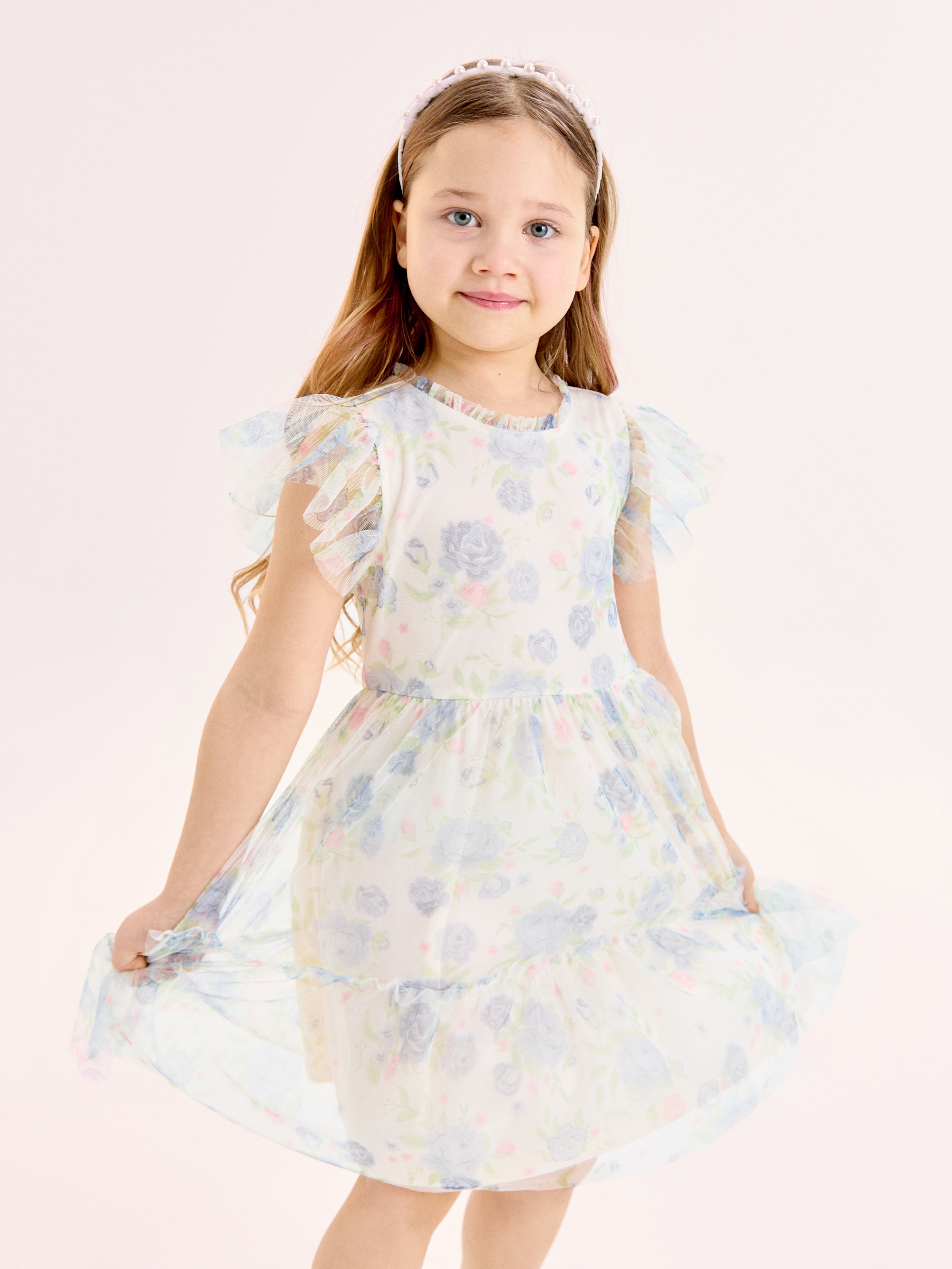 Sinsay - Tiulowa sukienka z falbanami i motywem kwiatowym - wielobarwny