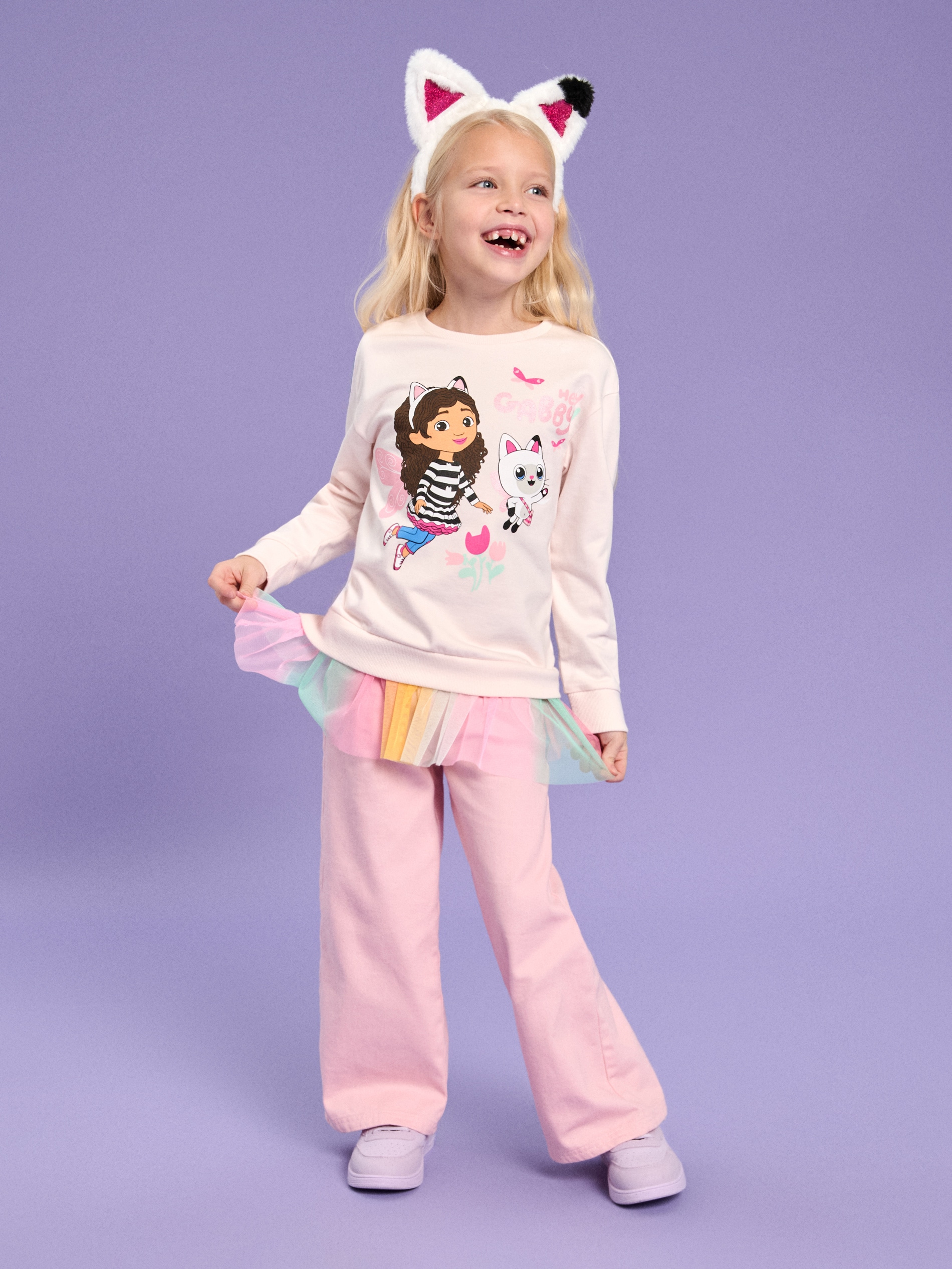 Sinsay - Bluza z tiulową baskinką Koci domek Gabi - kremowy