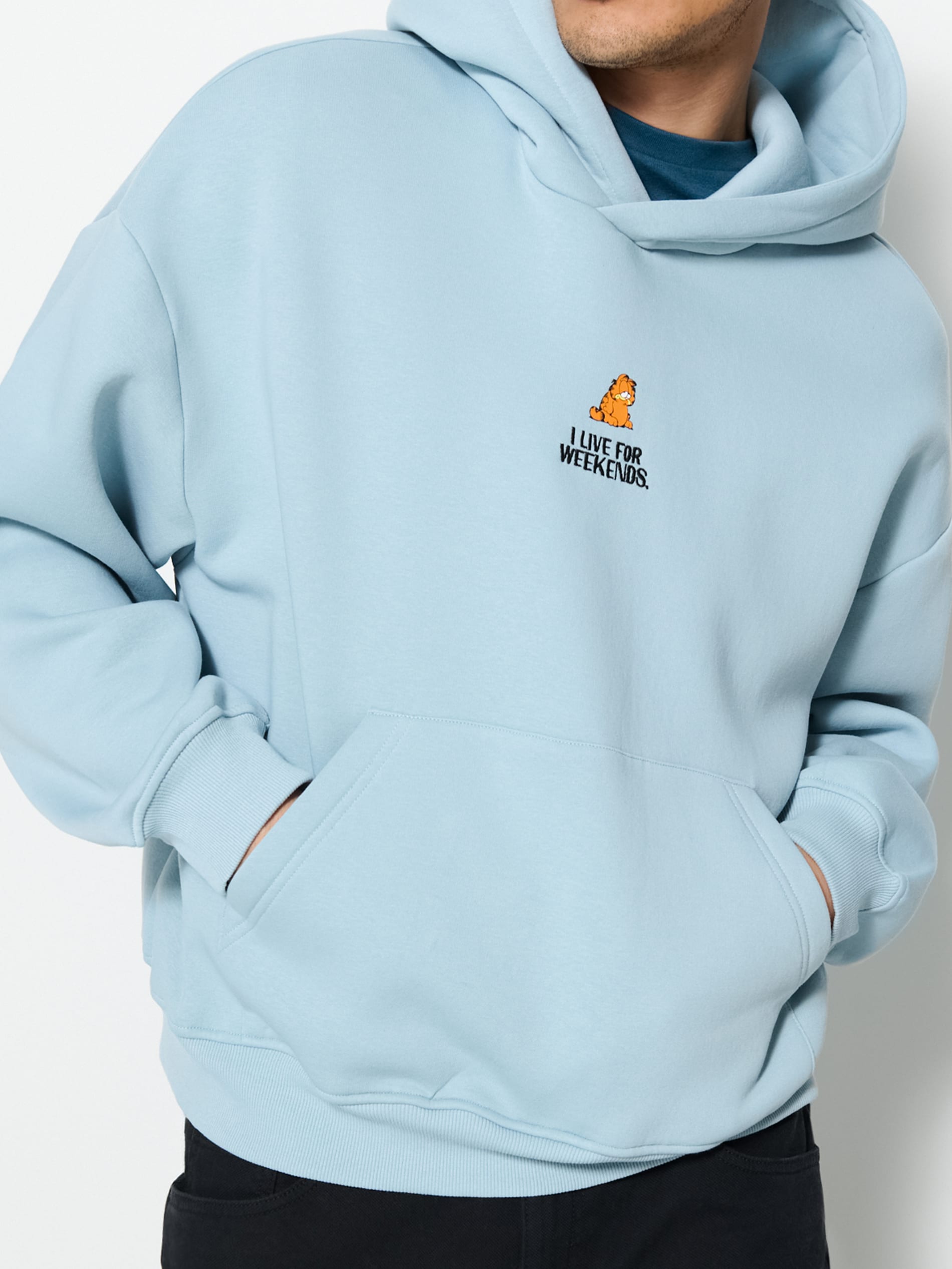 Sinsay - Bluza hoodie Garfield - błękitny
