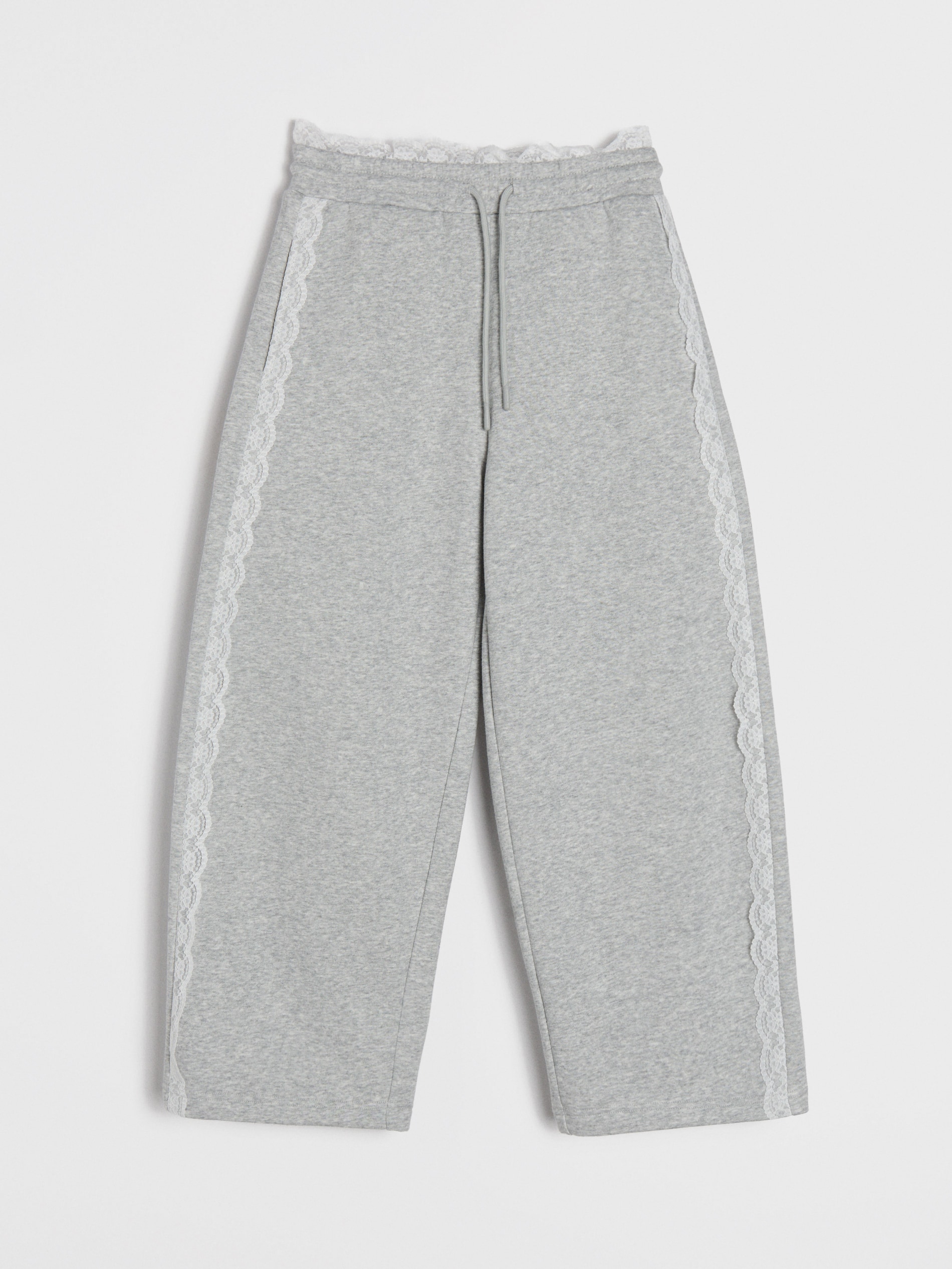 Sinsay - Spodnie dresowe wide leg z ozdobną koronką - szary