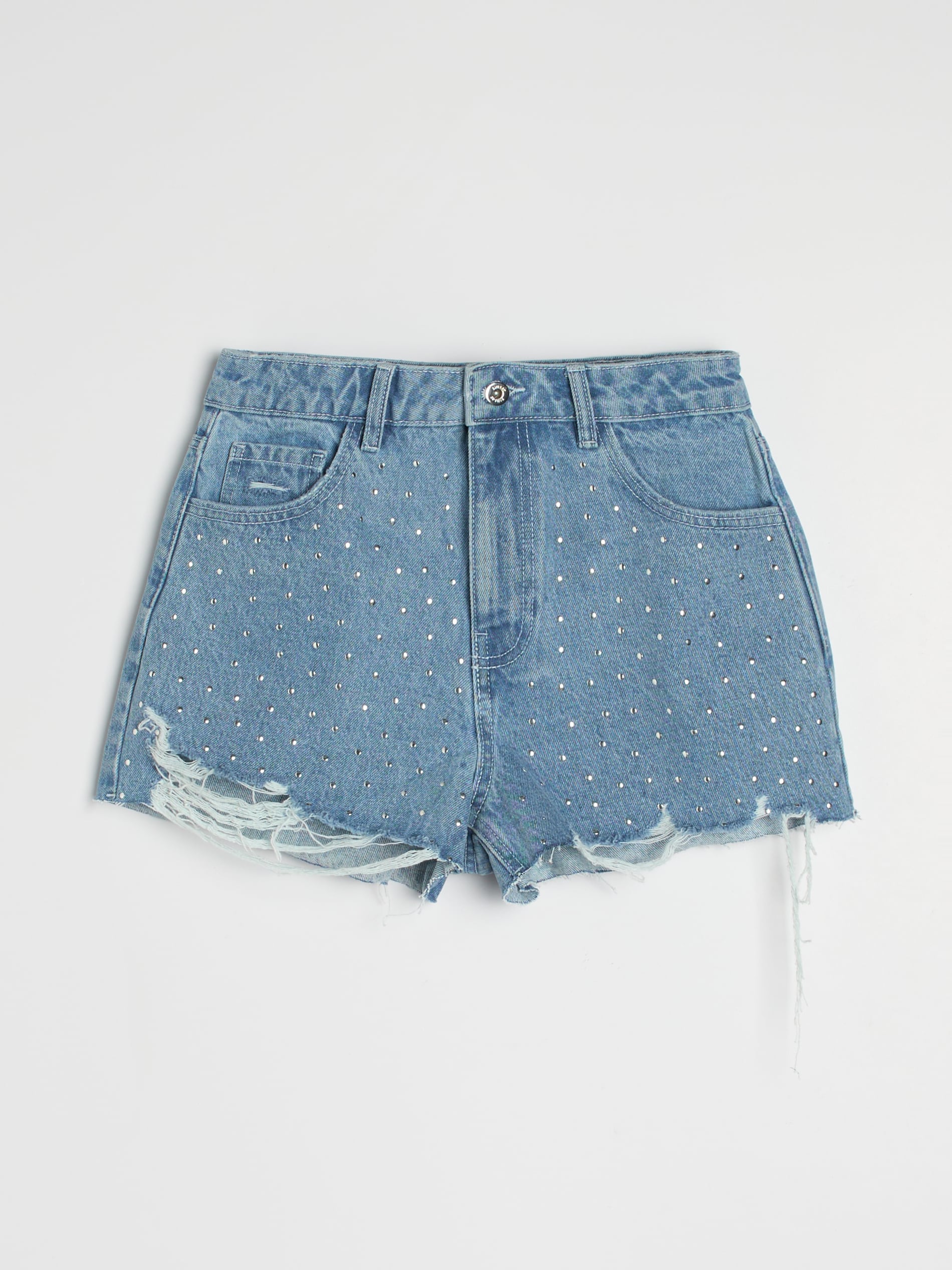 Sinsay - Τζιν σορτς με ξέφτια και στρας - μπλε φωτογραφία