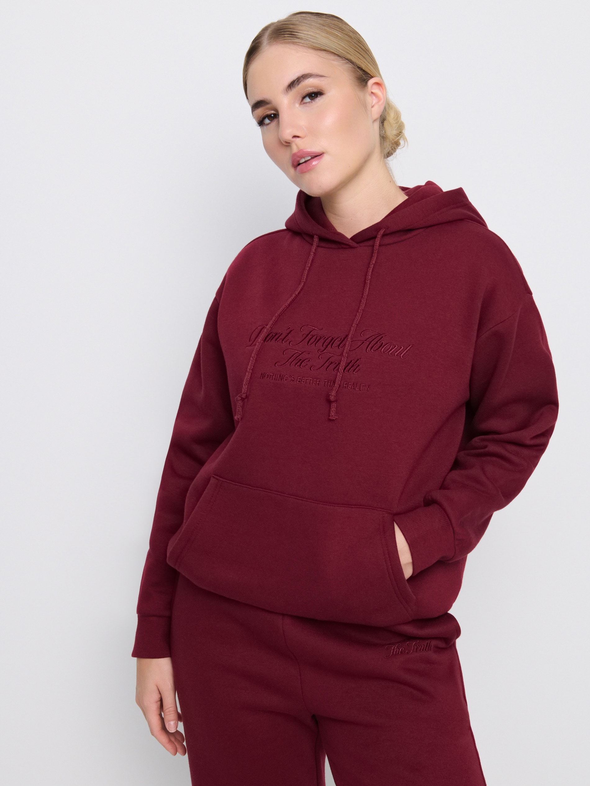 Sinsay - Bluza z kapturem i haftem - fioletowy