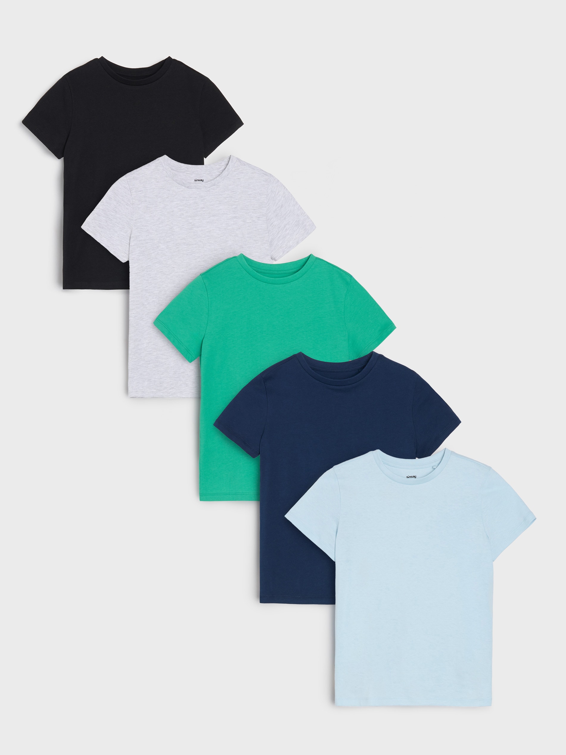 Sinsay - Koszulki w stylu basic 5 pack - błękitny
