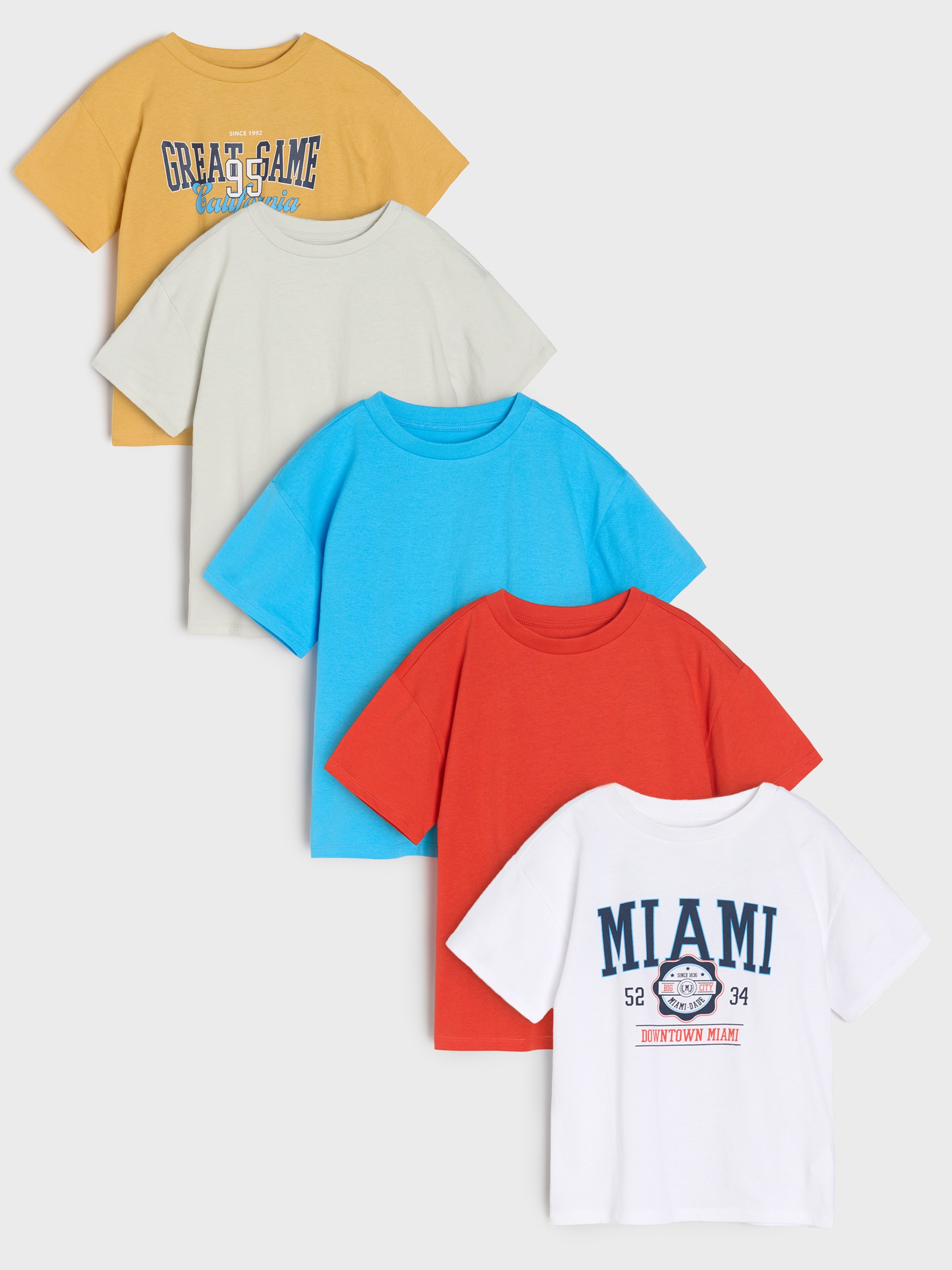 Sinsay - Koszulki 5 pack - kremowy