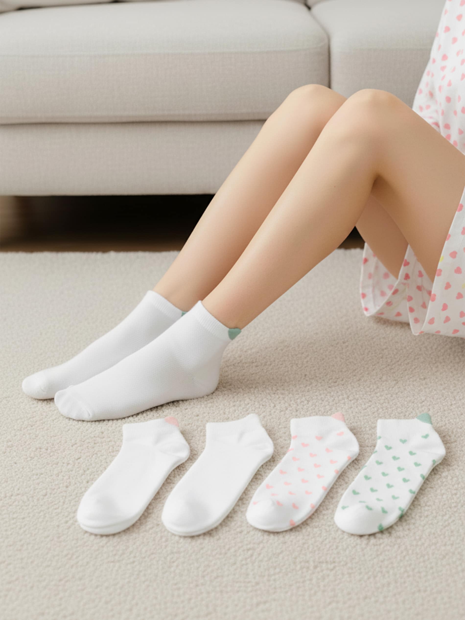 Sinsay - Zestaw krótkich skarpetek z motywem serc 5 pack - wielobarwny