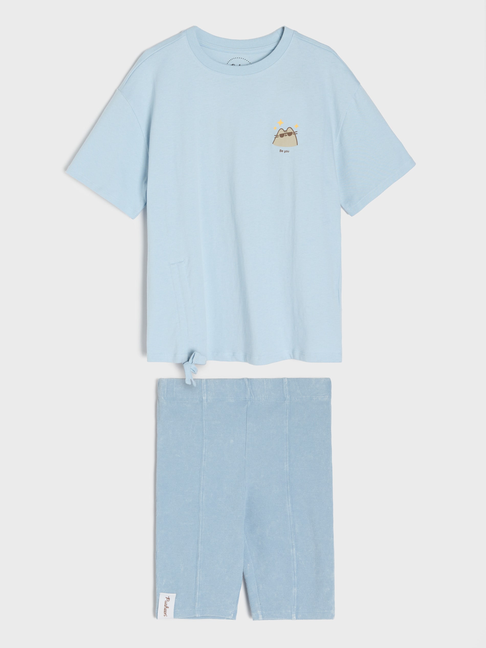 Sinsay - Komplet: koszulka i kolarki Pusheen the Cat - niebieski