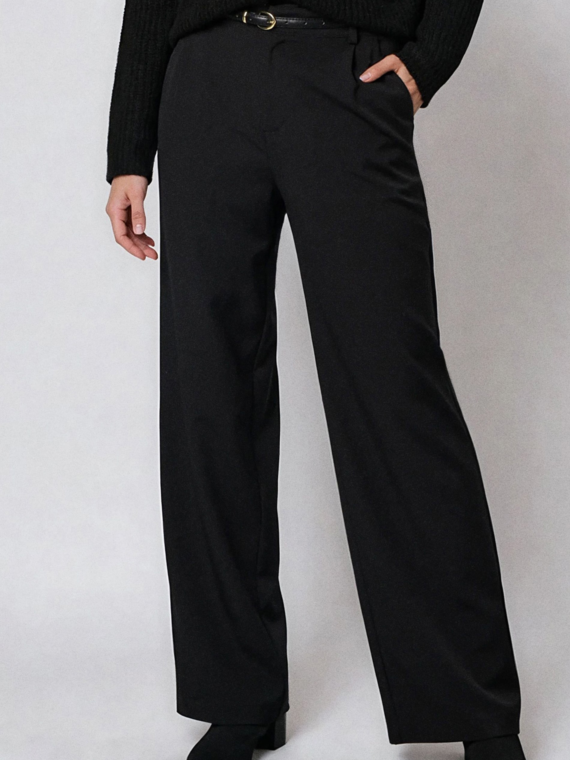 Sinsay - Eleganckie spodnie pallazo z paskiem - czarny