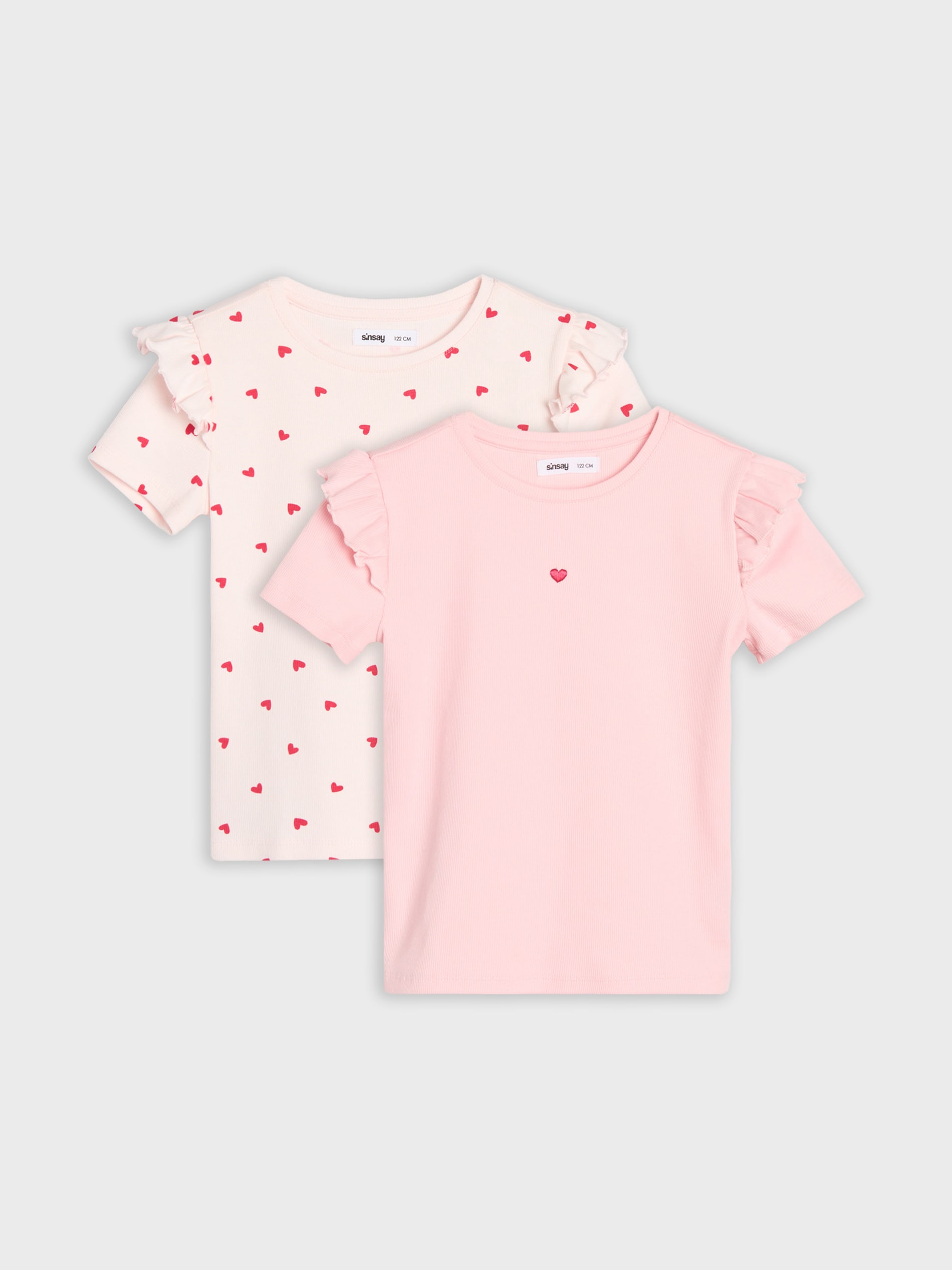 Sinsay - Bawełniana koszulka z ozdobnymi falbankami 2 pack - wielobarwny