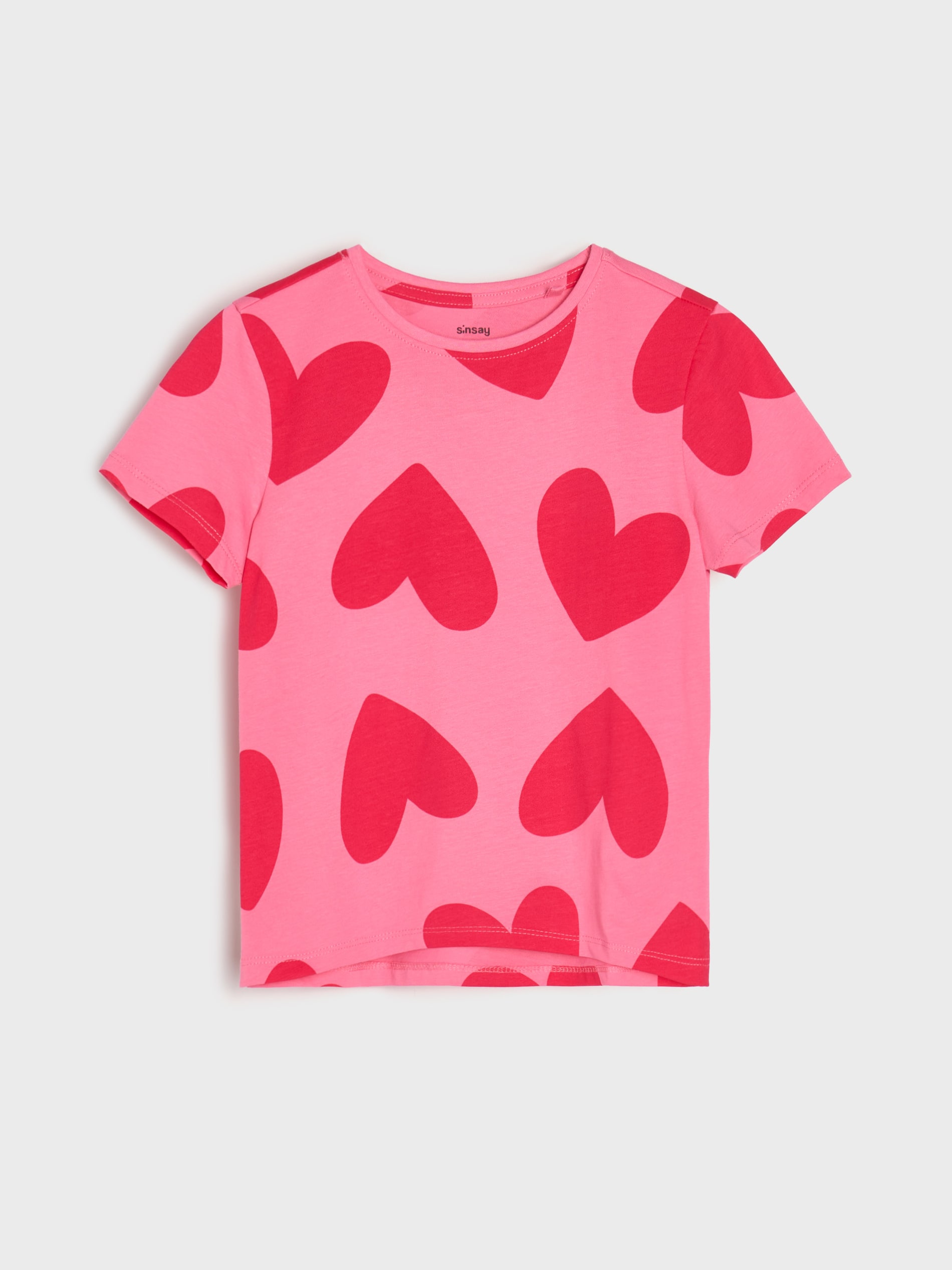 Sinsay - Bawełniana koszulka ze wzorem w serca - różowy