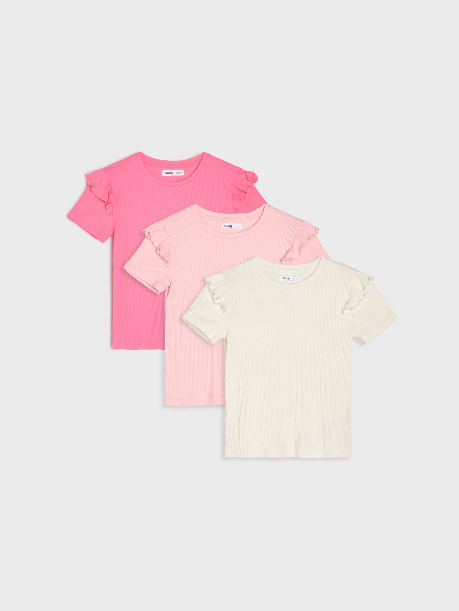 Sinsay - Bawełniana koszulka z ozdobnymi falbankami 3 pack - wielobarwny