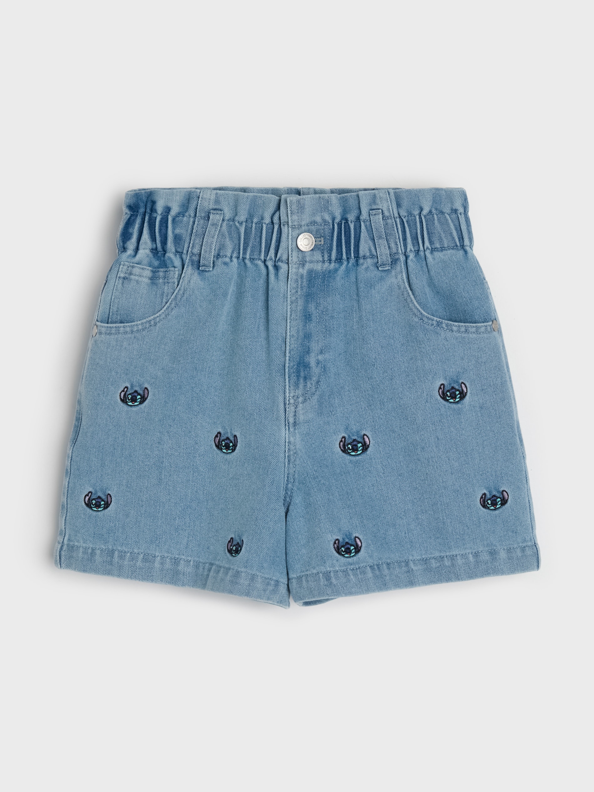 Sinsay - Szorty jeansowe pull on z haftem Stitch - niebieski