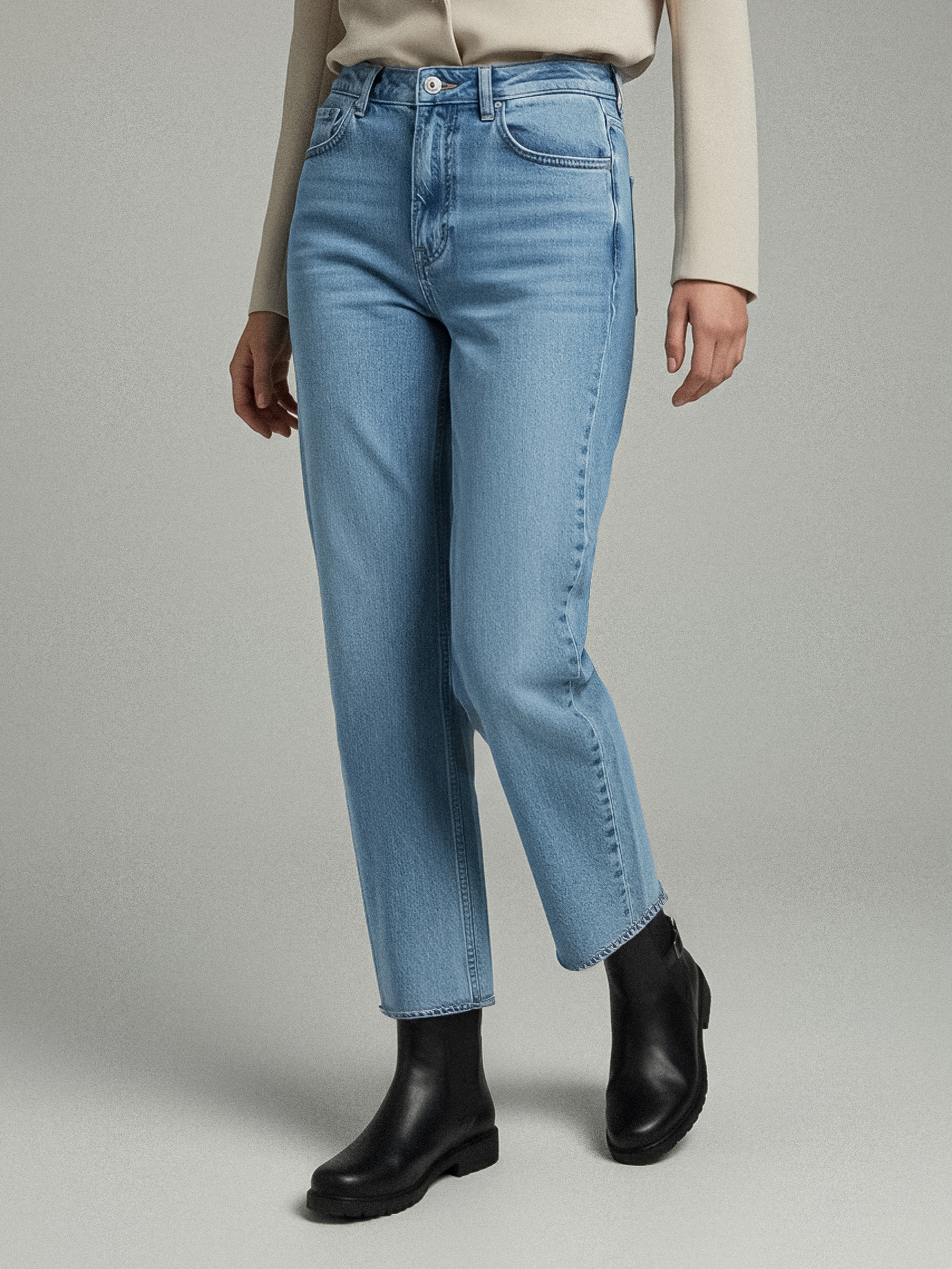 Jeansy damskie wide leg z wysokim stanem - casualowe niebieskie dżinsy z kieszeniami